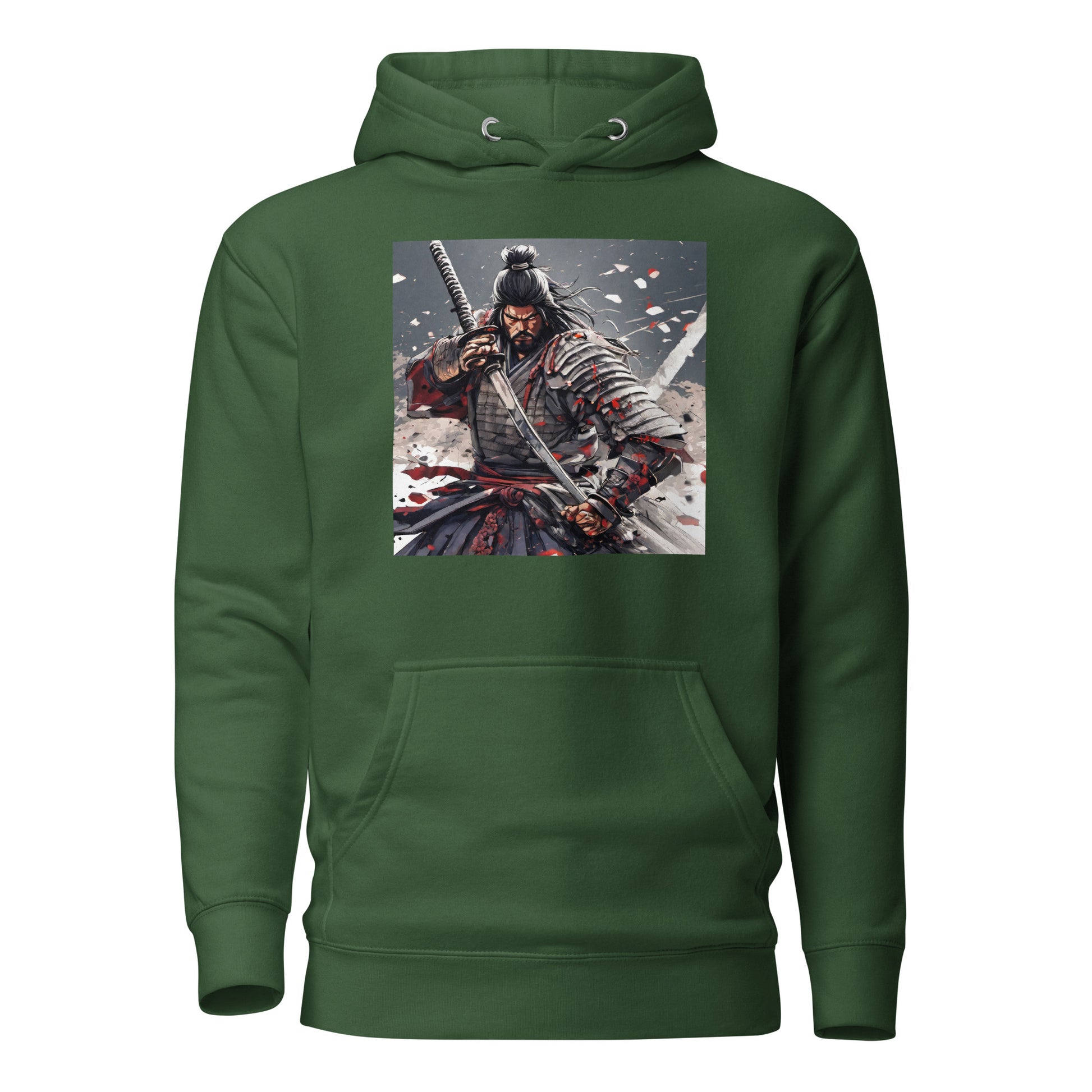 Fierce Samurai Men's Anime Hoodie Forest Green