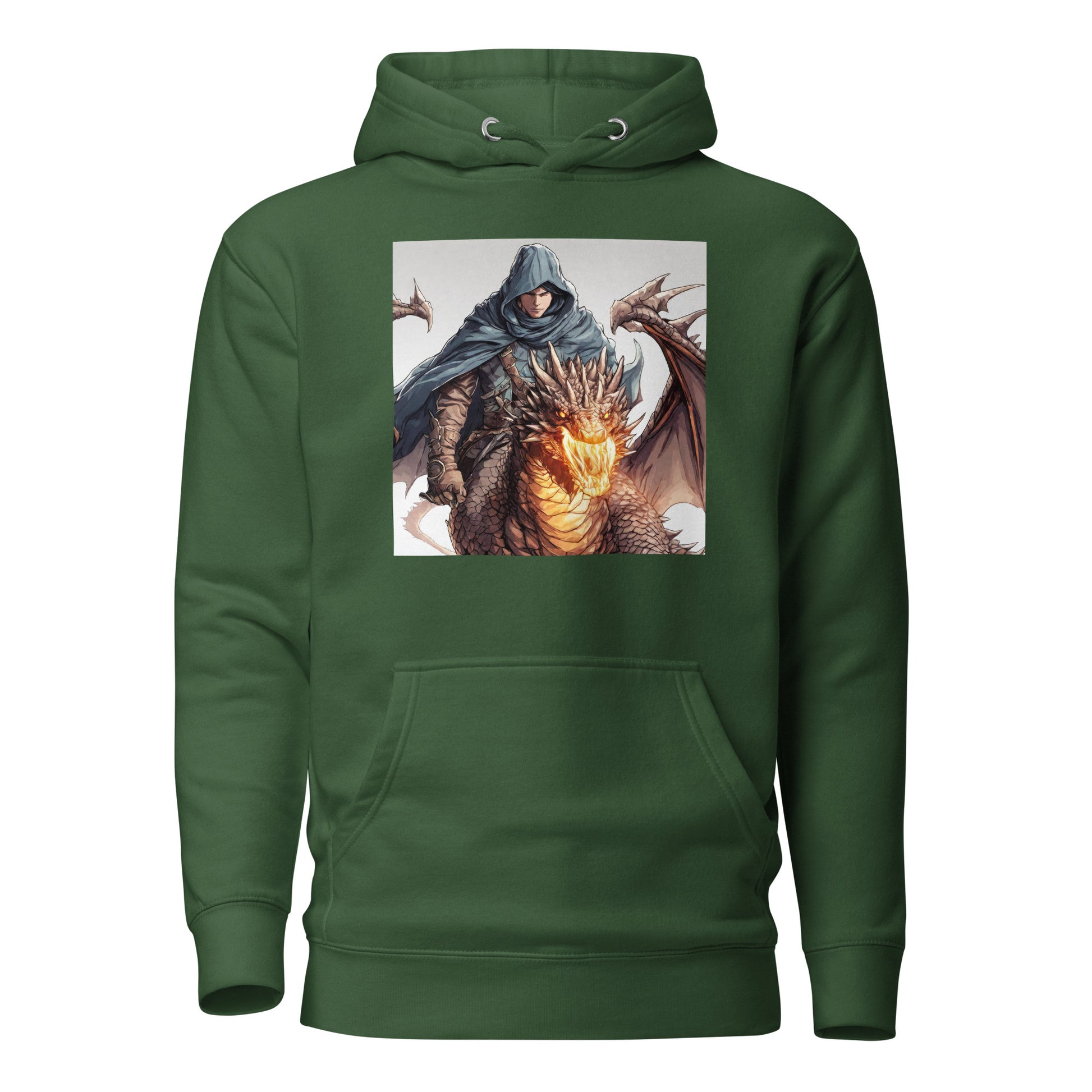 Hooded Knight, Fiery Dragon Men's Anime Hoodie Forest Green