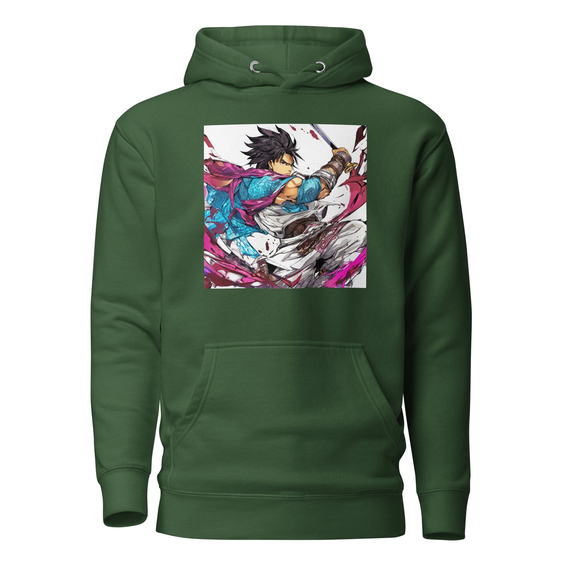 Mighty Fighter Men's Anime Hoodie Forest Green