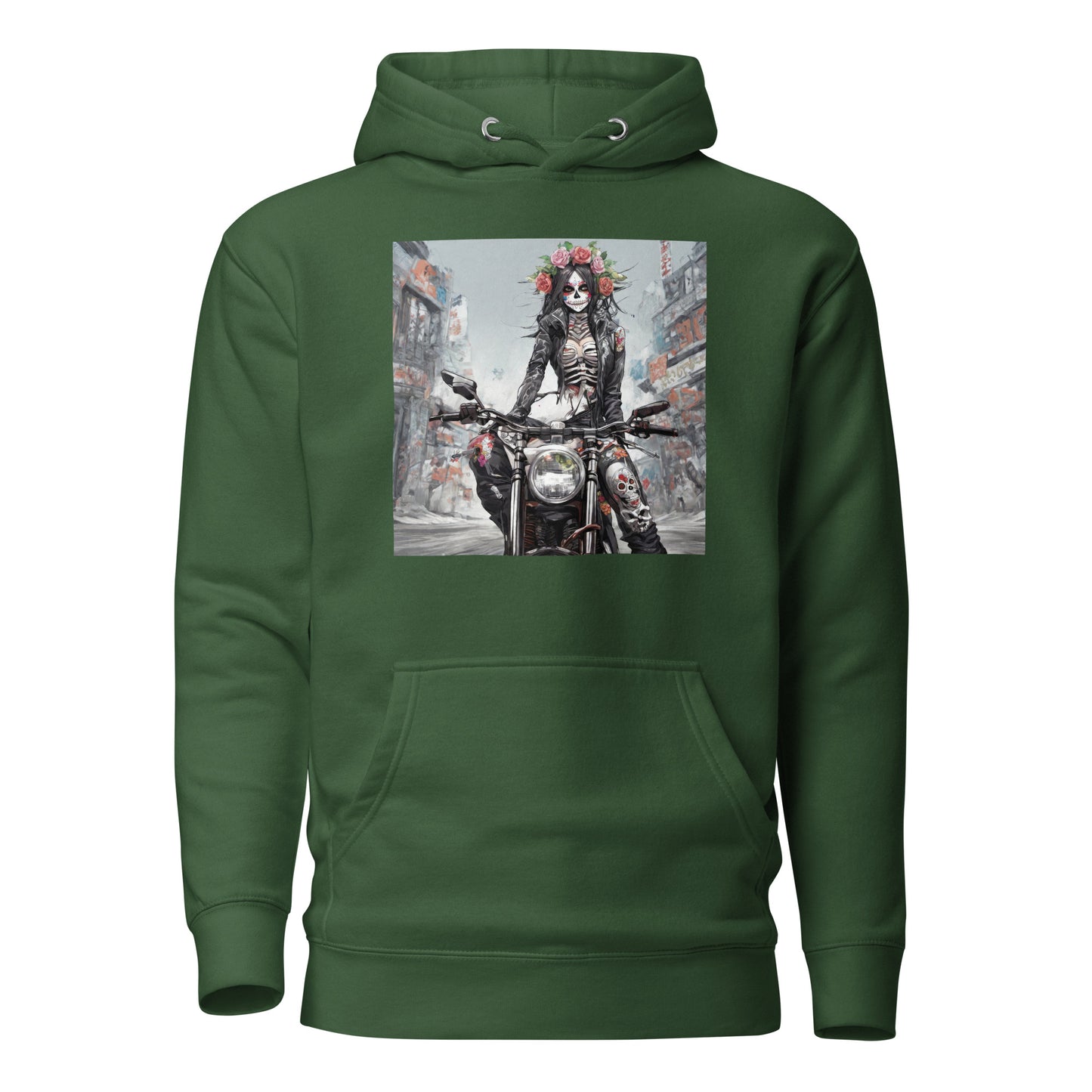 Day of the Dead Biker Men's Anime Hoodie Forest Green