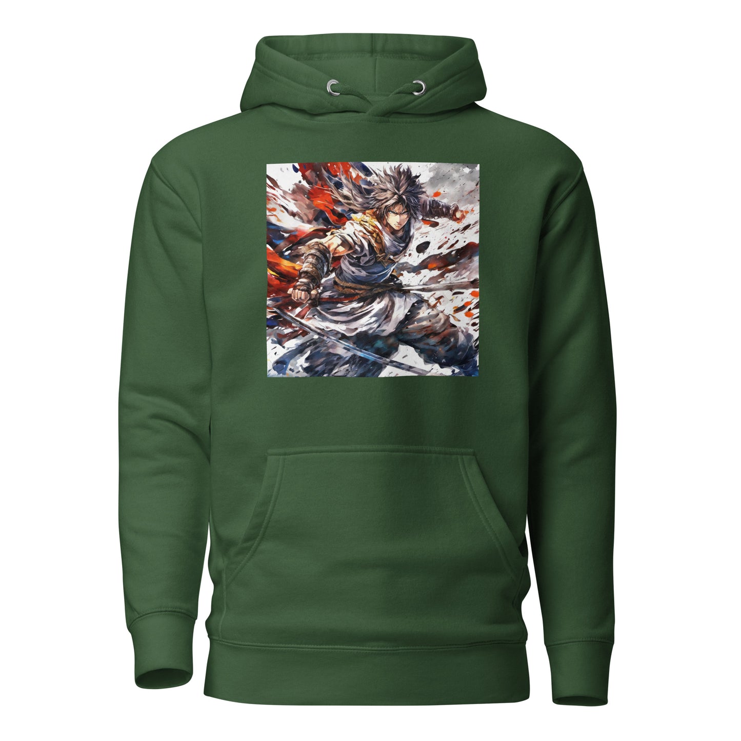 Mid Battle Action Men's Anime Hoodie Forest Green