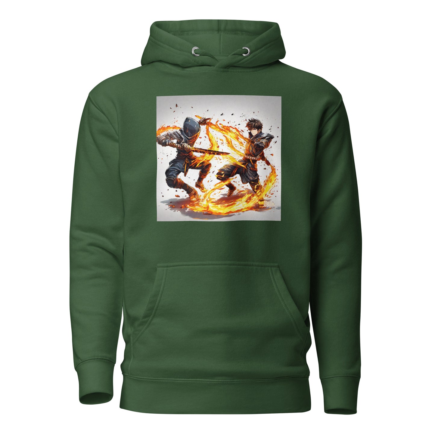 Fire-Dancing Duel Men's Anime Hoodie Forest Green