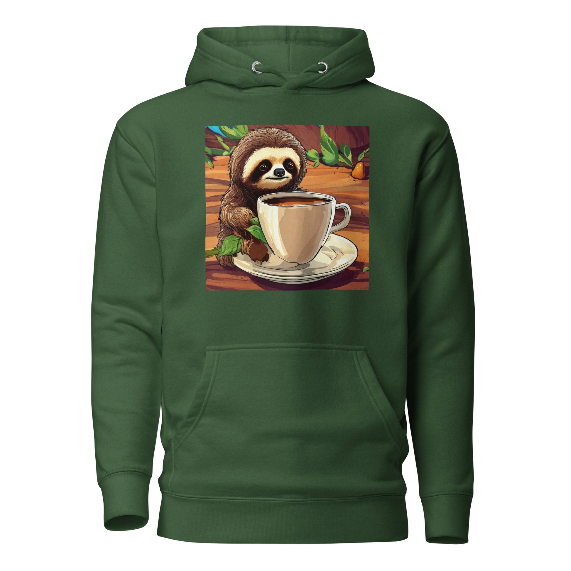 Slow Morning Men's Funny Sloth Hoodie Forest Green