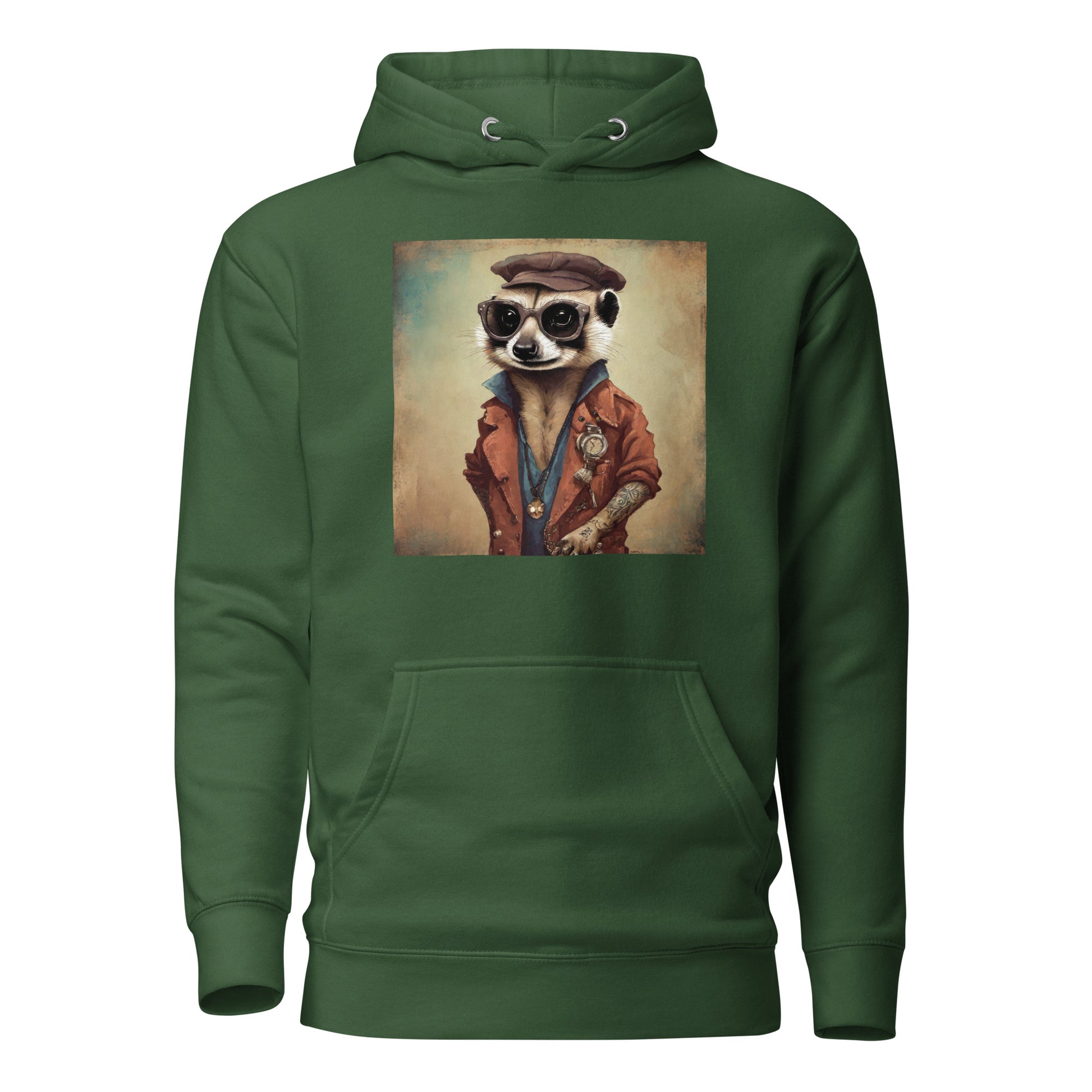 Hipster Ferret with Tattoos Men's Funny Hoodie Forest Green