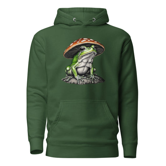 Frog in Shroom Cap Men's Graphic Hoodie Forest Green