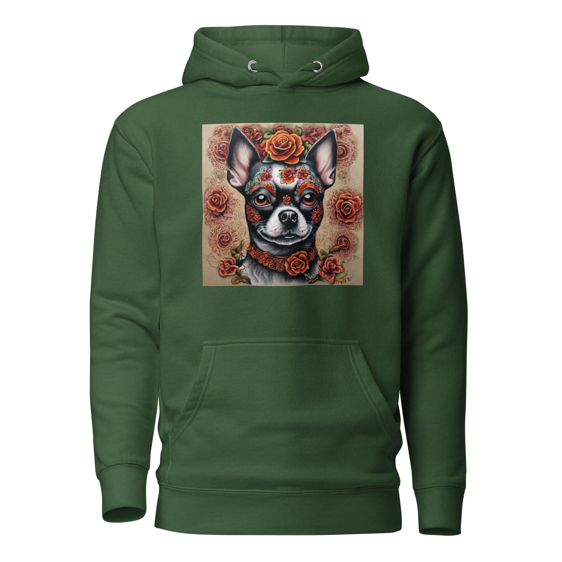 Day of the Dead Chihuahua Men's Dog Lover Hoodie Forest Green