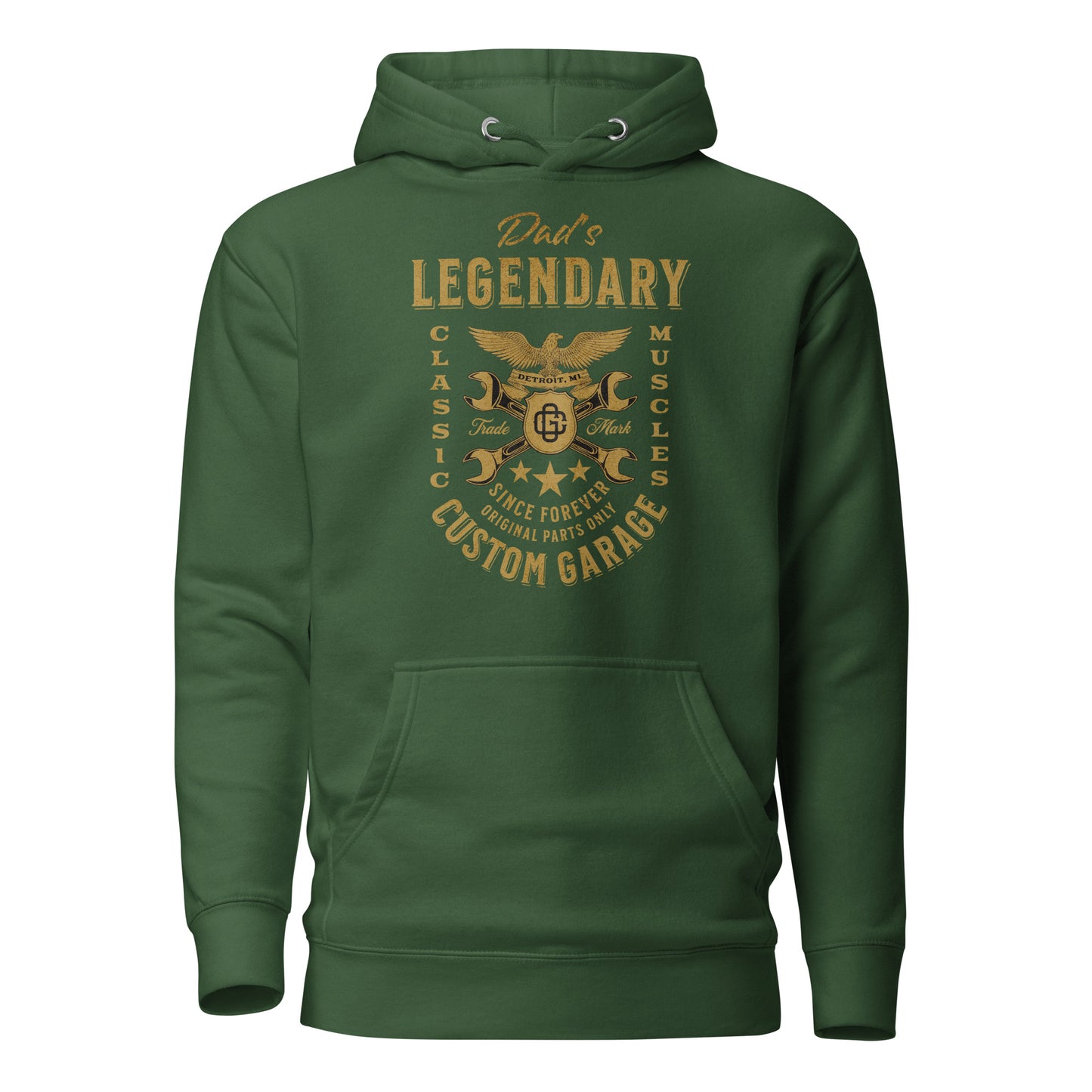 Dad's Legendary Custom Garage Hoodie Gift for Dad Forest Green