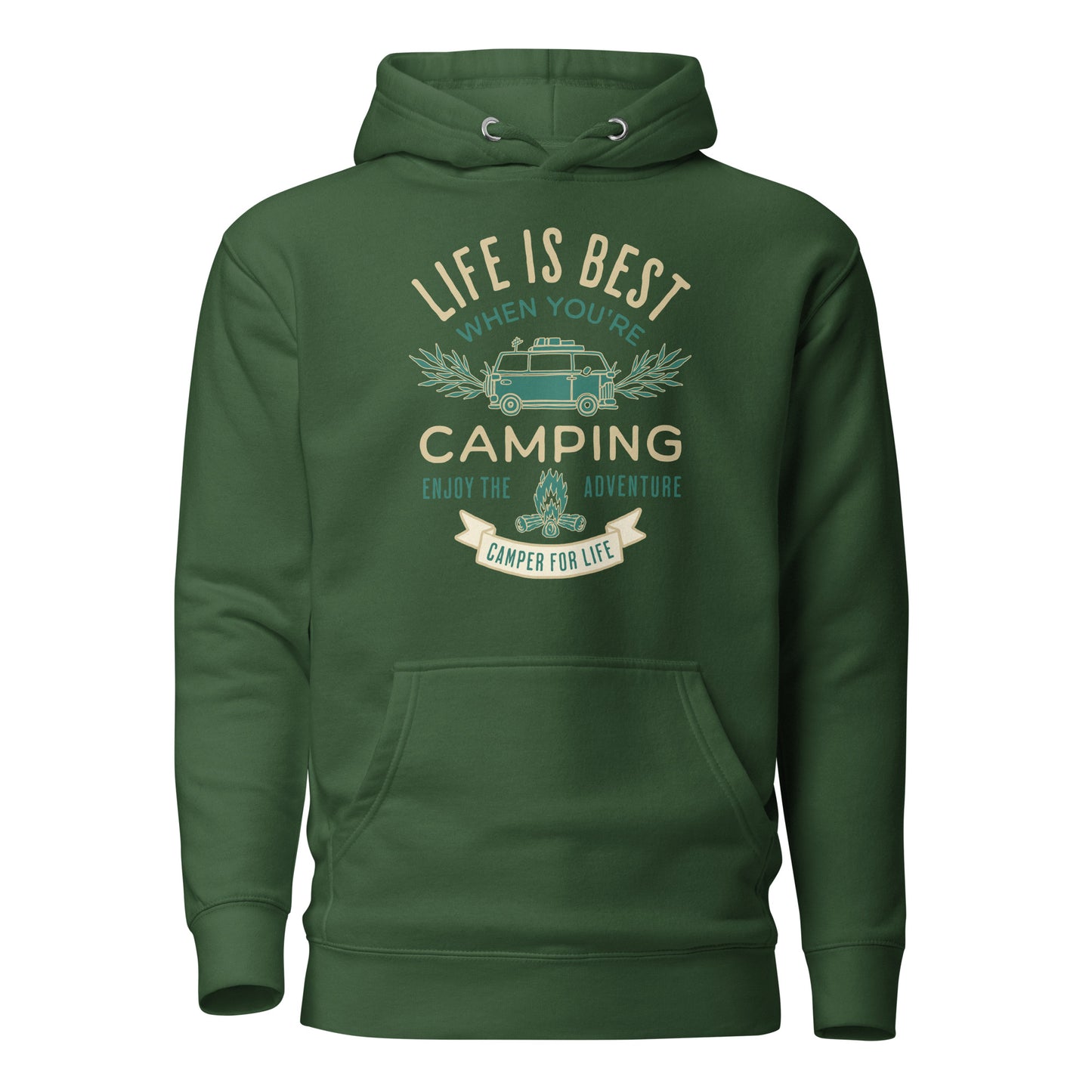 Life is Best When You're Camping Men's Outdoor Hoodie Forest Green