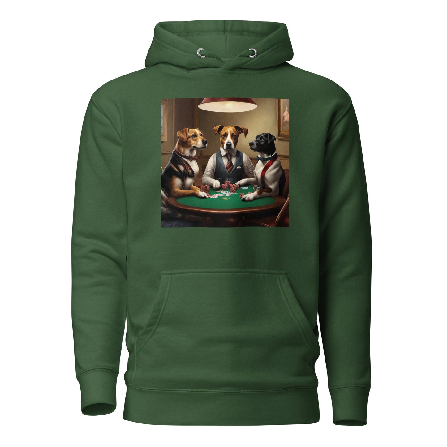 Poker Playing Pooches Men's Funny Hoodie Forest Green