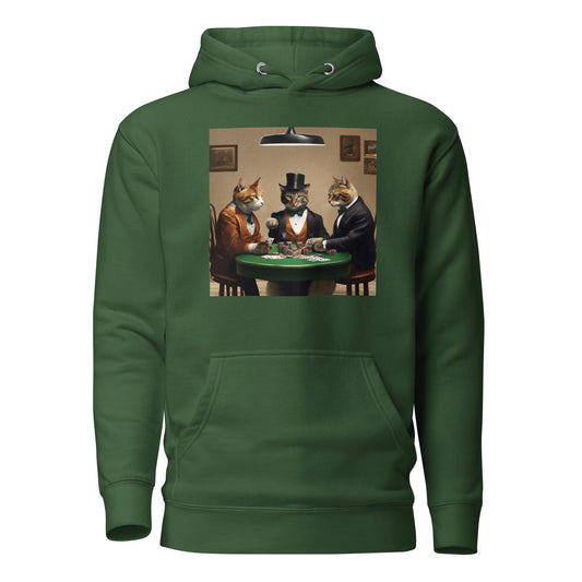 Cats Playing Poker Men's Funny Hoodie Forest Green