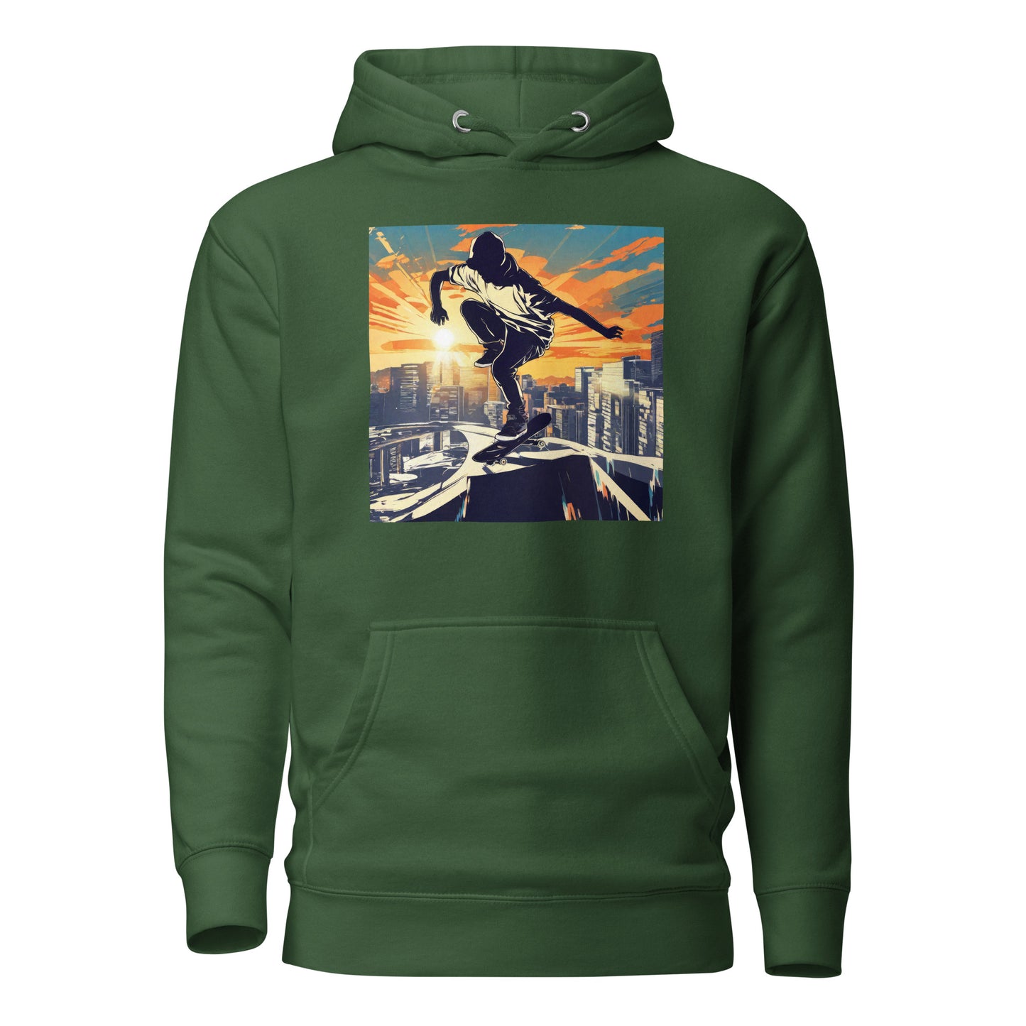 Skateboarding in the City Men's Graphic Hoodie Forest Green