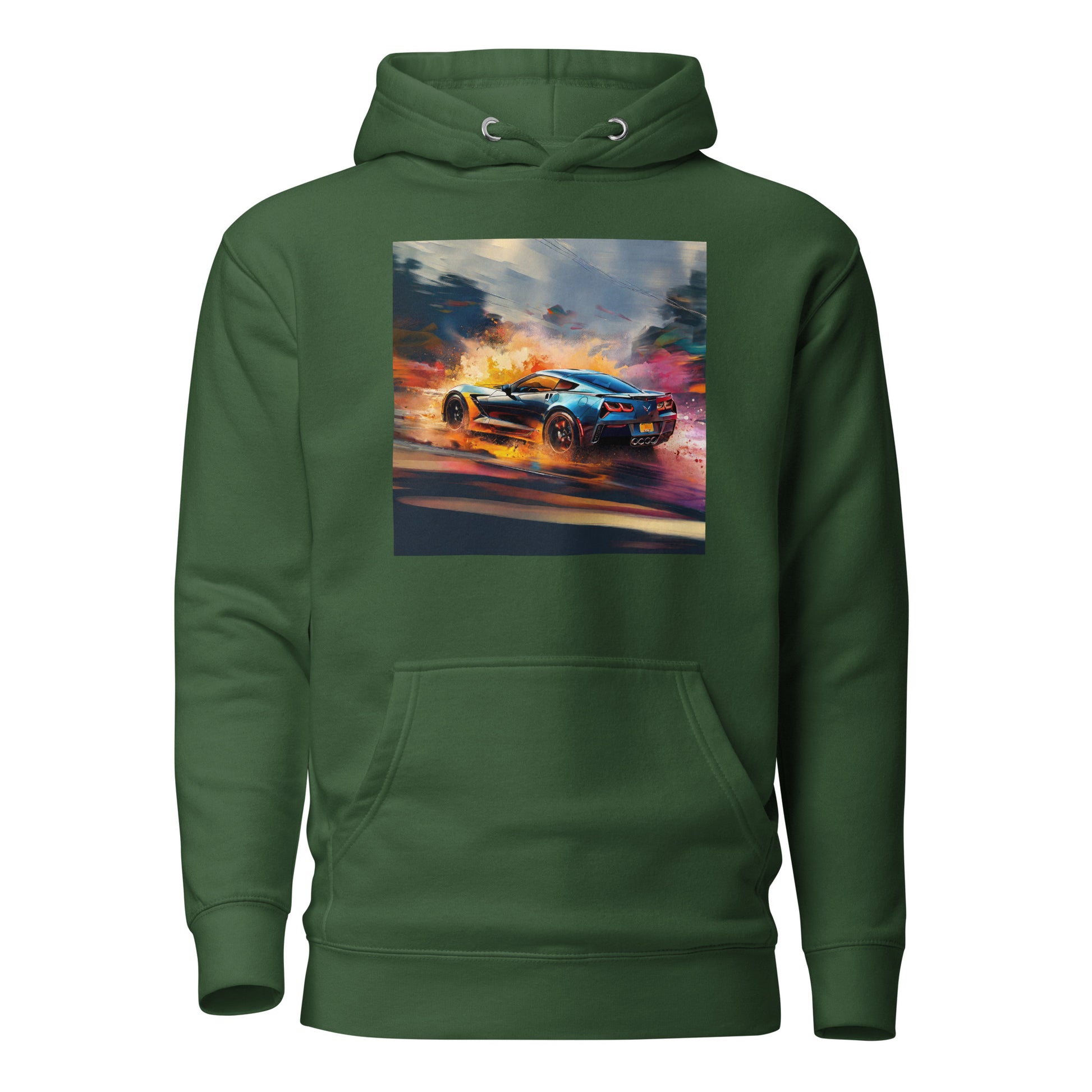 Colorful Corvette Men's Car Hoodie Forest Green