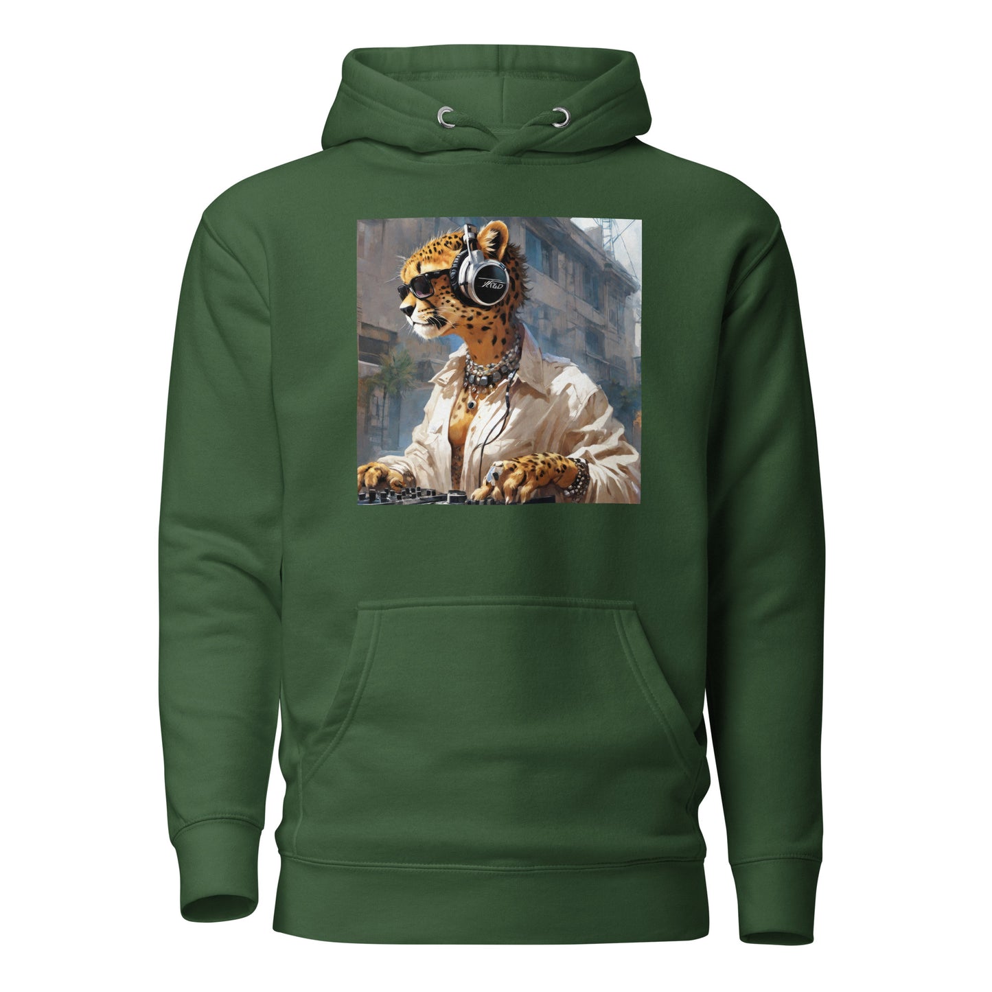 Leopard DJing Men's Graphic Hoodie Forest Green