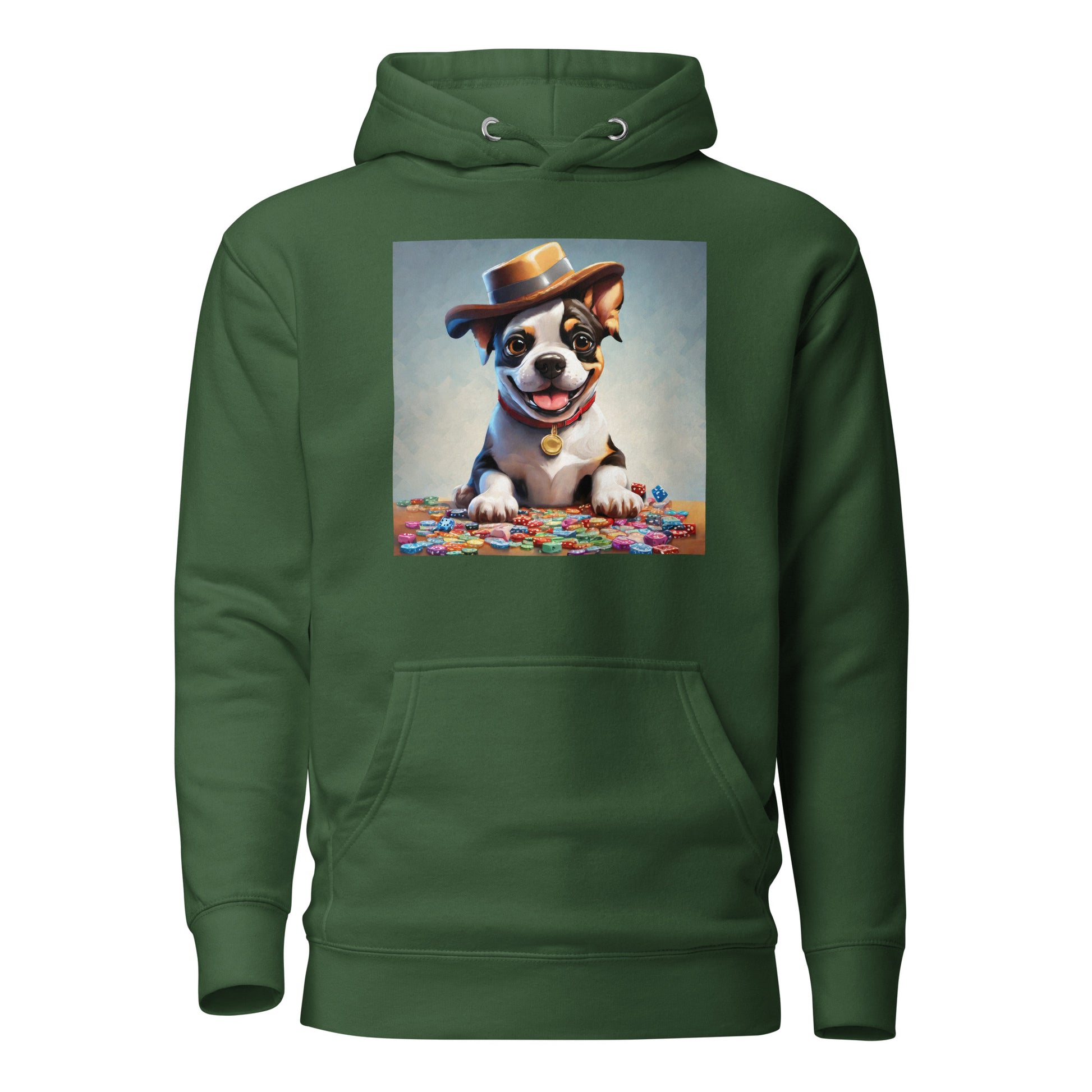 Lucky Dog Poker Night Men's Hoodie Forest Green