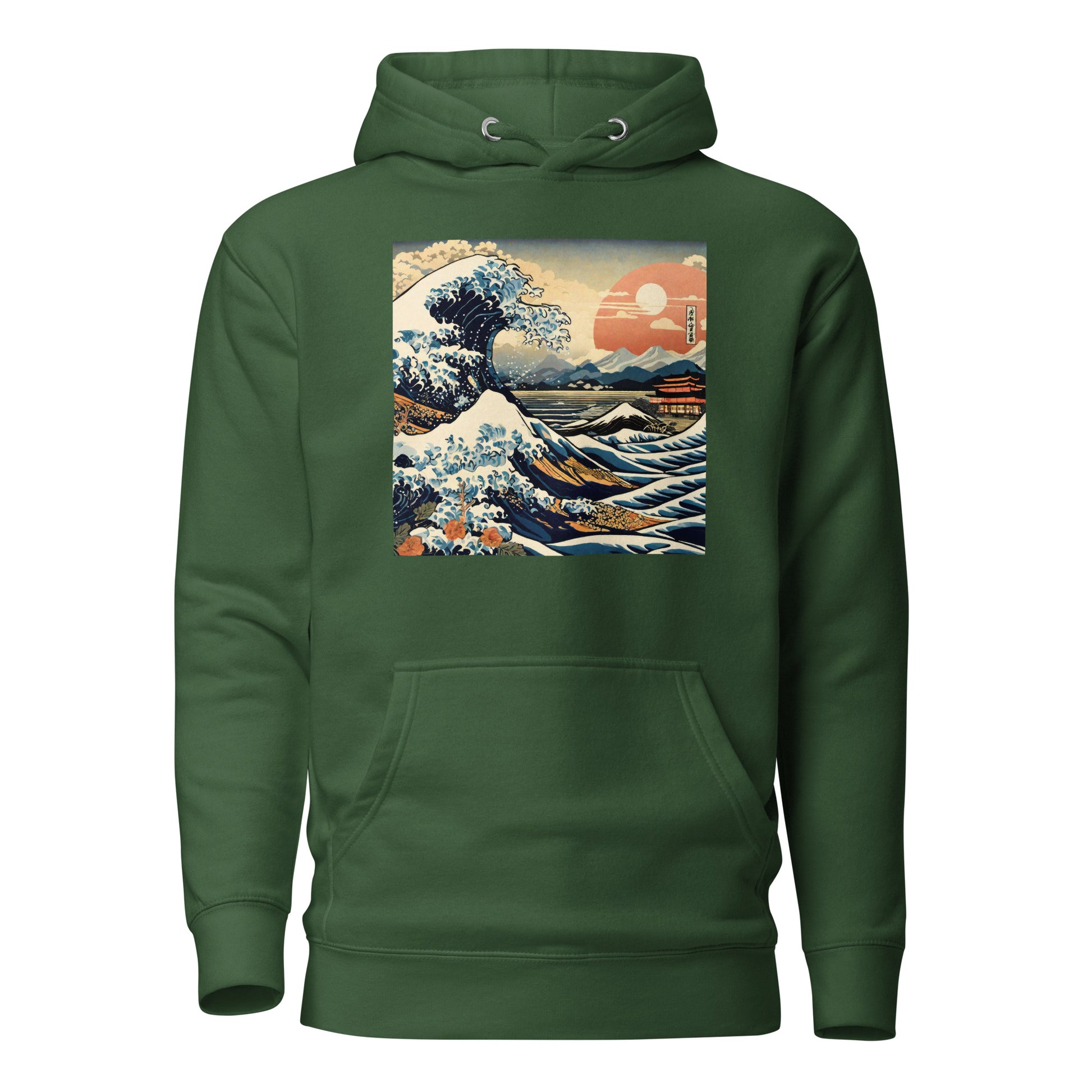 Ukiyo-e Wave Men's Hoodie Forest Green