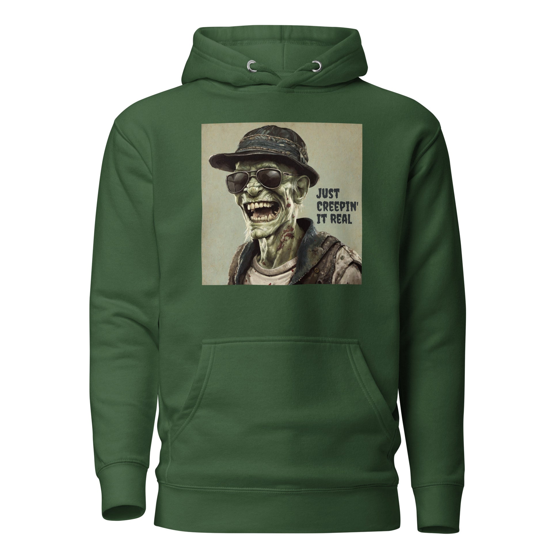 Just Creepin' It Real Men's Zombie Hoodie for Halloween Forest Green