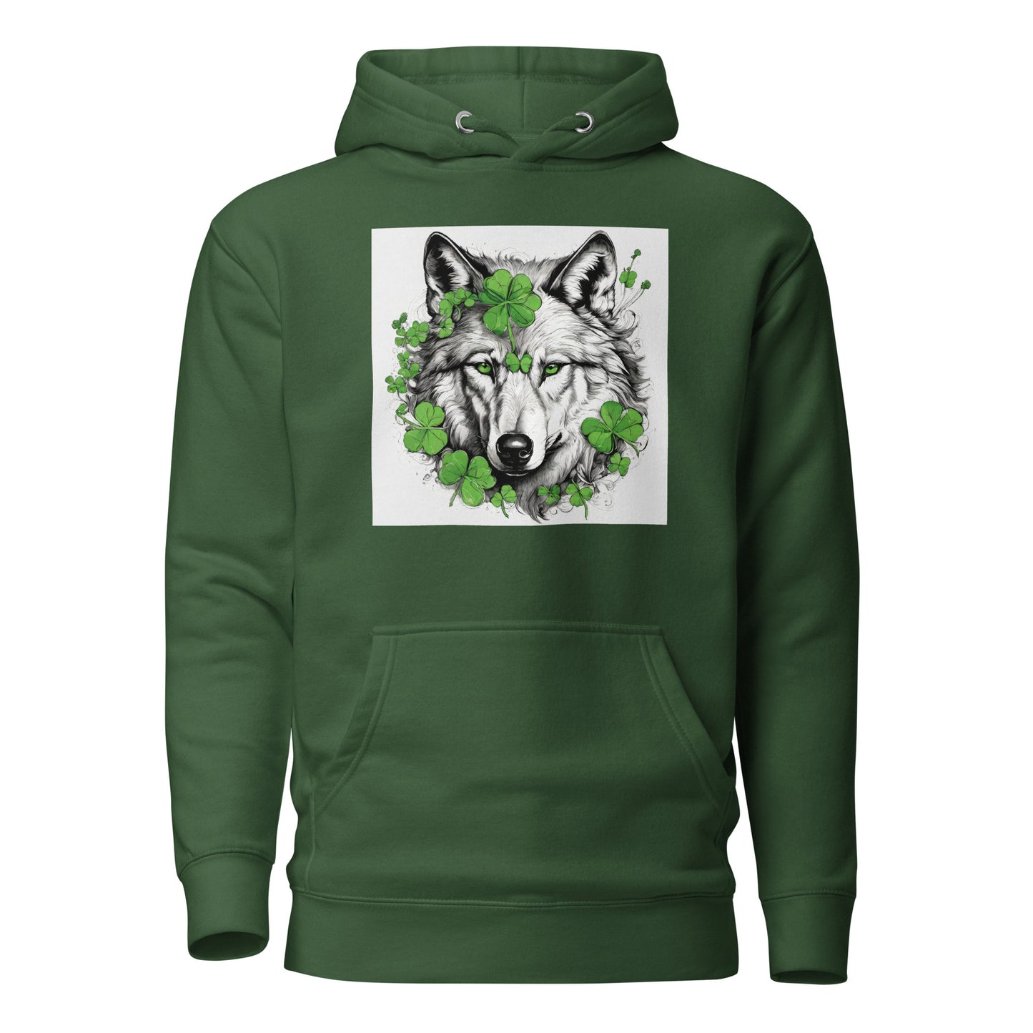 Wolf & Shamrock Lucky St Patrick's Day Men's Hoodie Forest Green