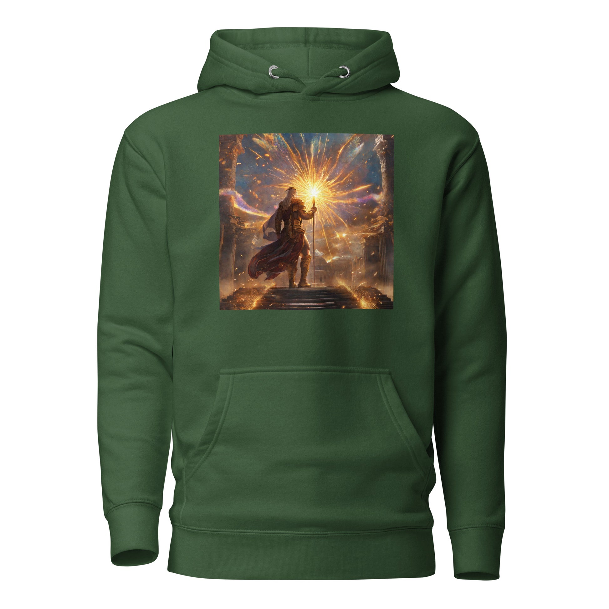 Zeus Creating Fireworks Men's 4th of July Hoodie Forest Green