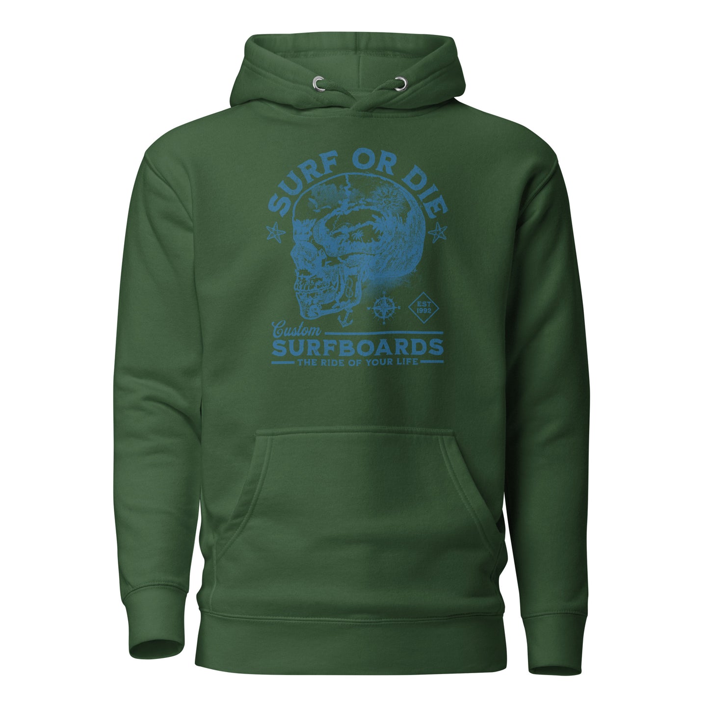 Surf or Die Surfboards Summer Hoodie for Men Forest Green