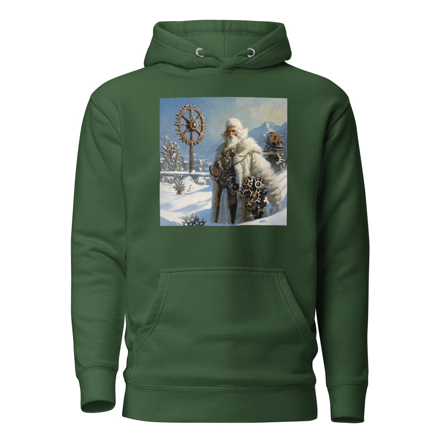 Frosty St Nick Santa Winter Christmas Hoodie for Men Forest Green