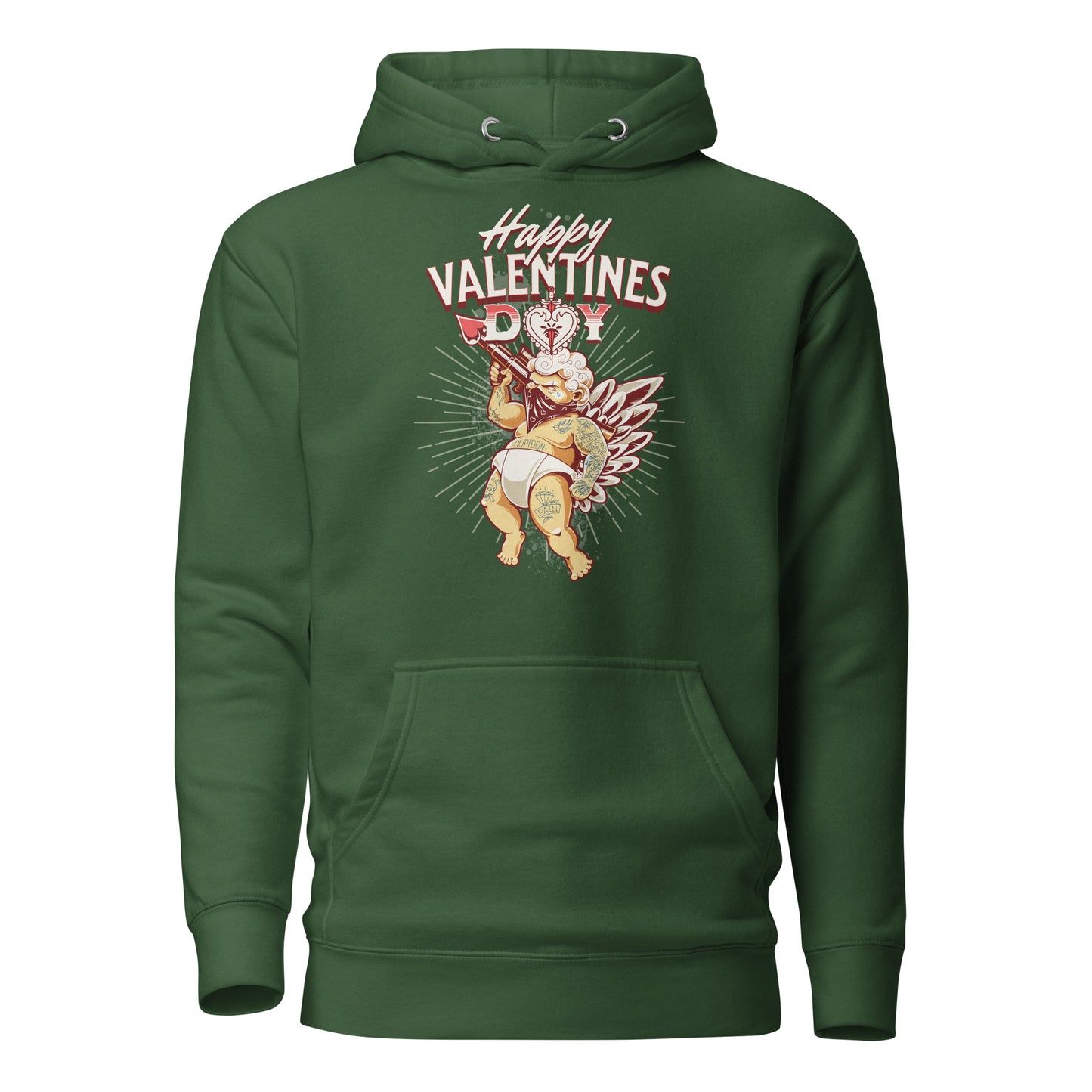 Inked Cupid Men's Valentine's Day Hoodie Forest Green