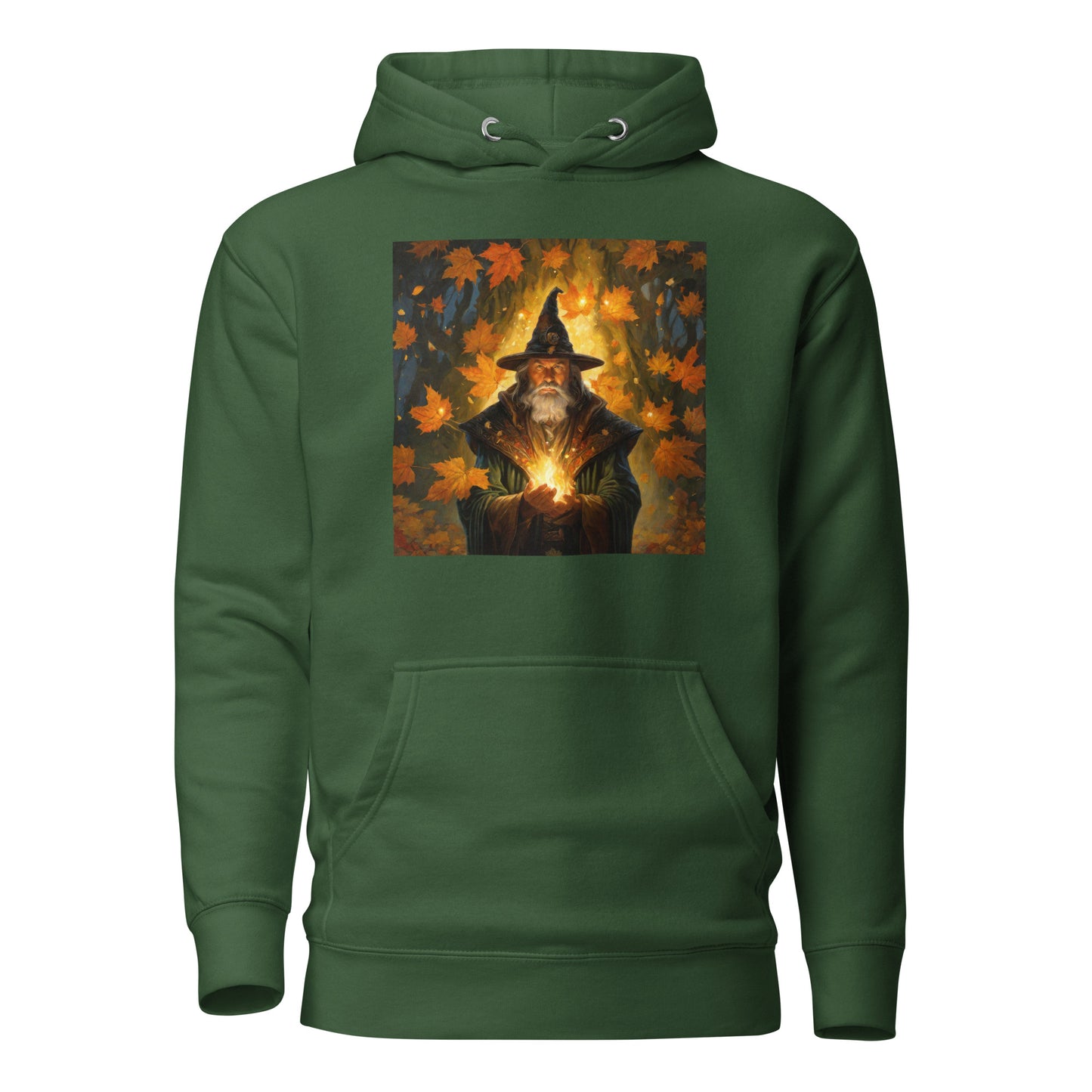 Autumn Wizard Making Fall Leaves Men's Graphic Hoodie Forest Green