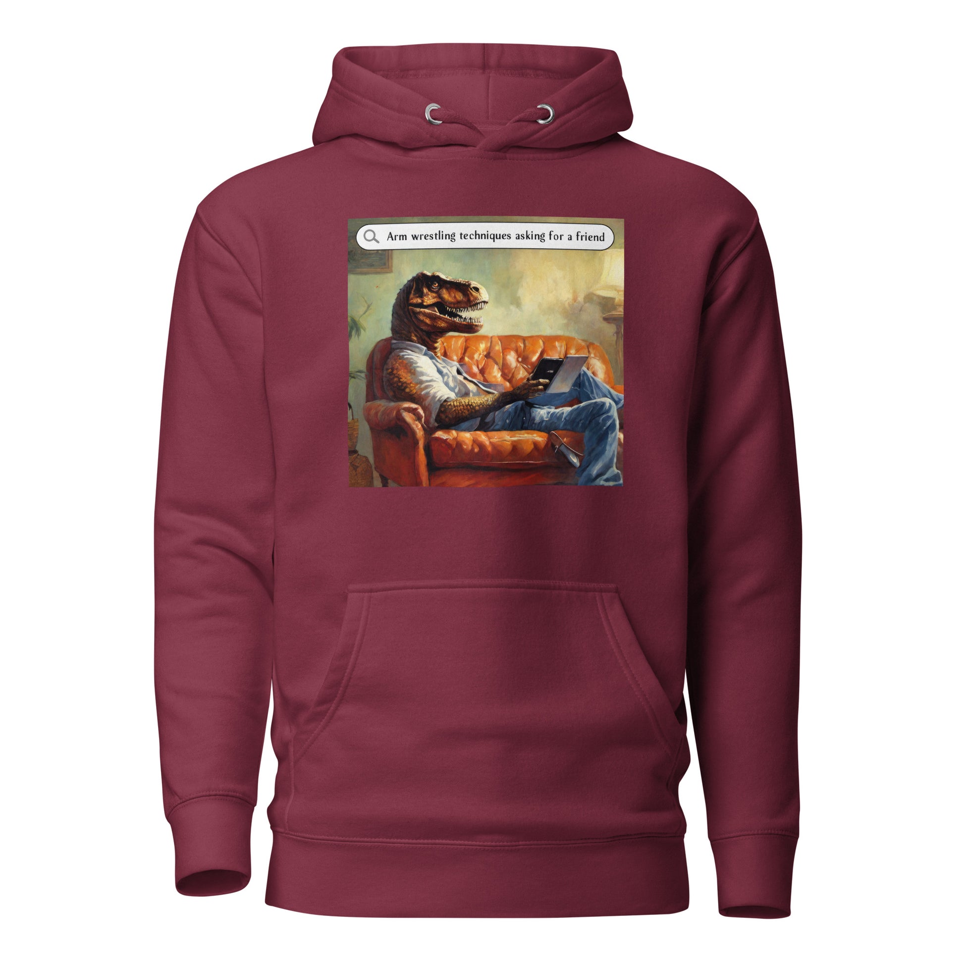 T-Rex Arm Wrestling Technique Men's Funny Hoodie Maroon