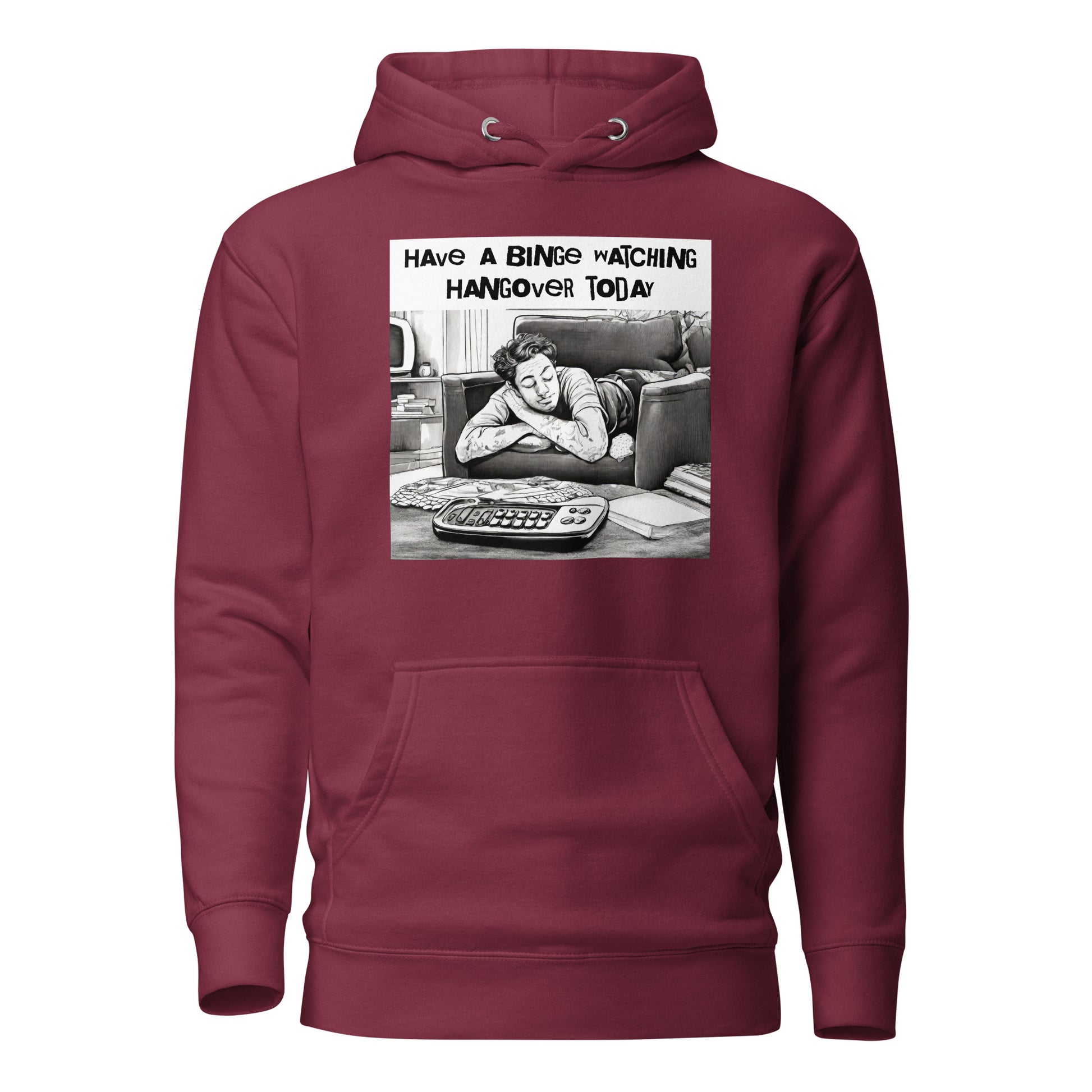 Binge Watching Hangover Men's Funny Hoodie Maroon