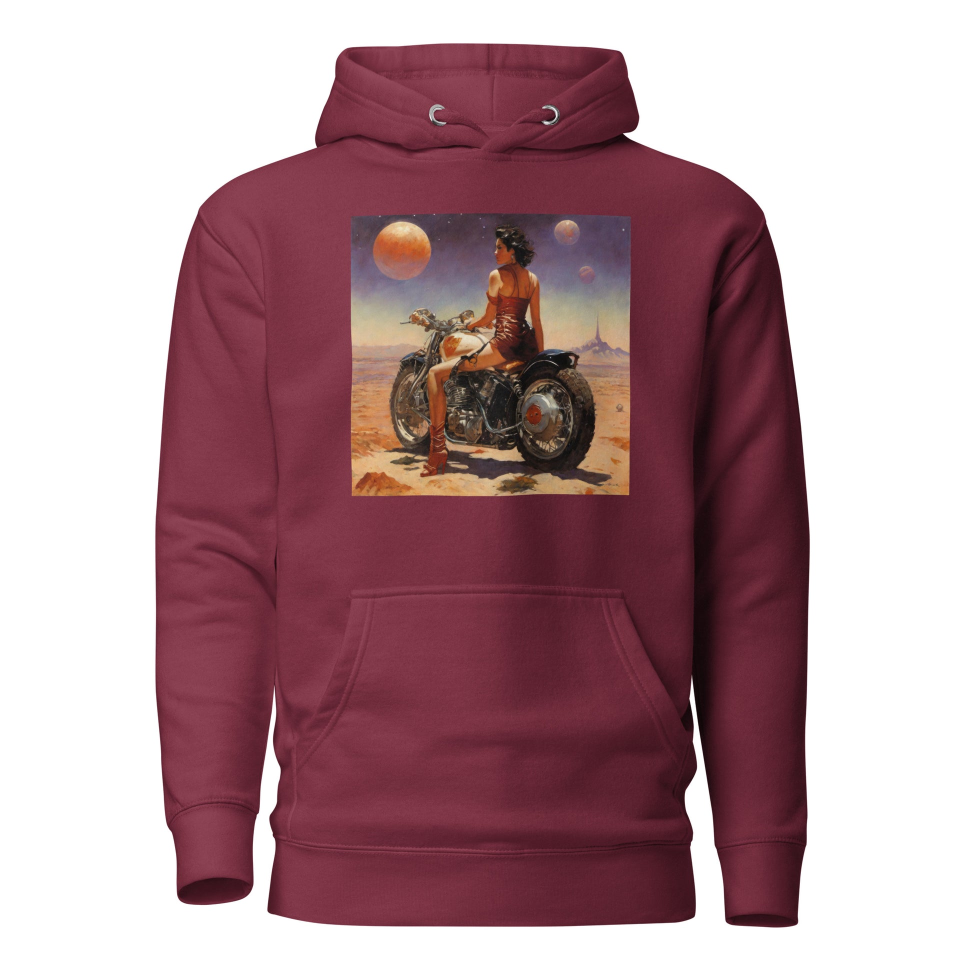 Biker Babe in Space Men's Sci-Fi Hoodie Maroon