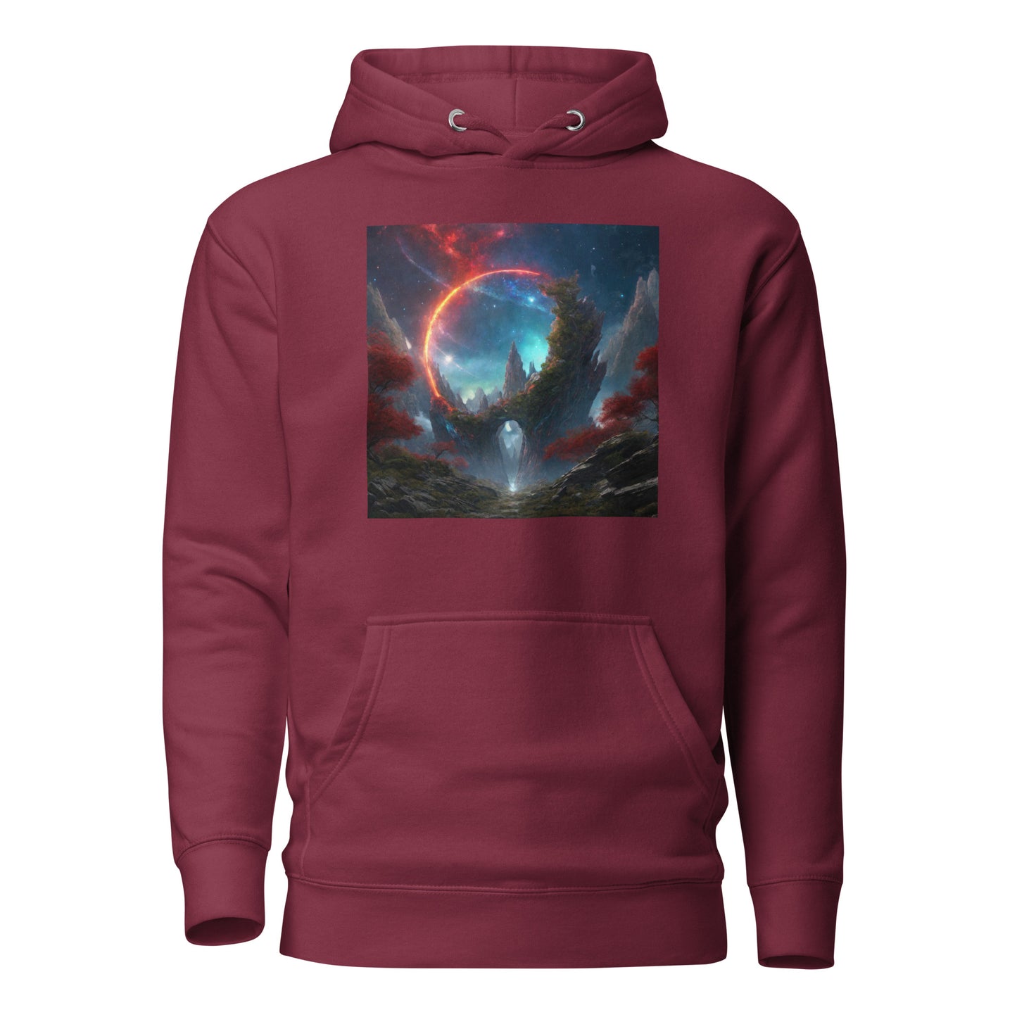 Ring of Fire Futuristic Landscape Men's Graphic Hoodie Maroon