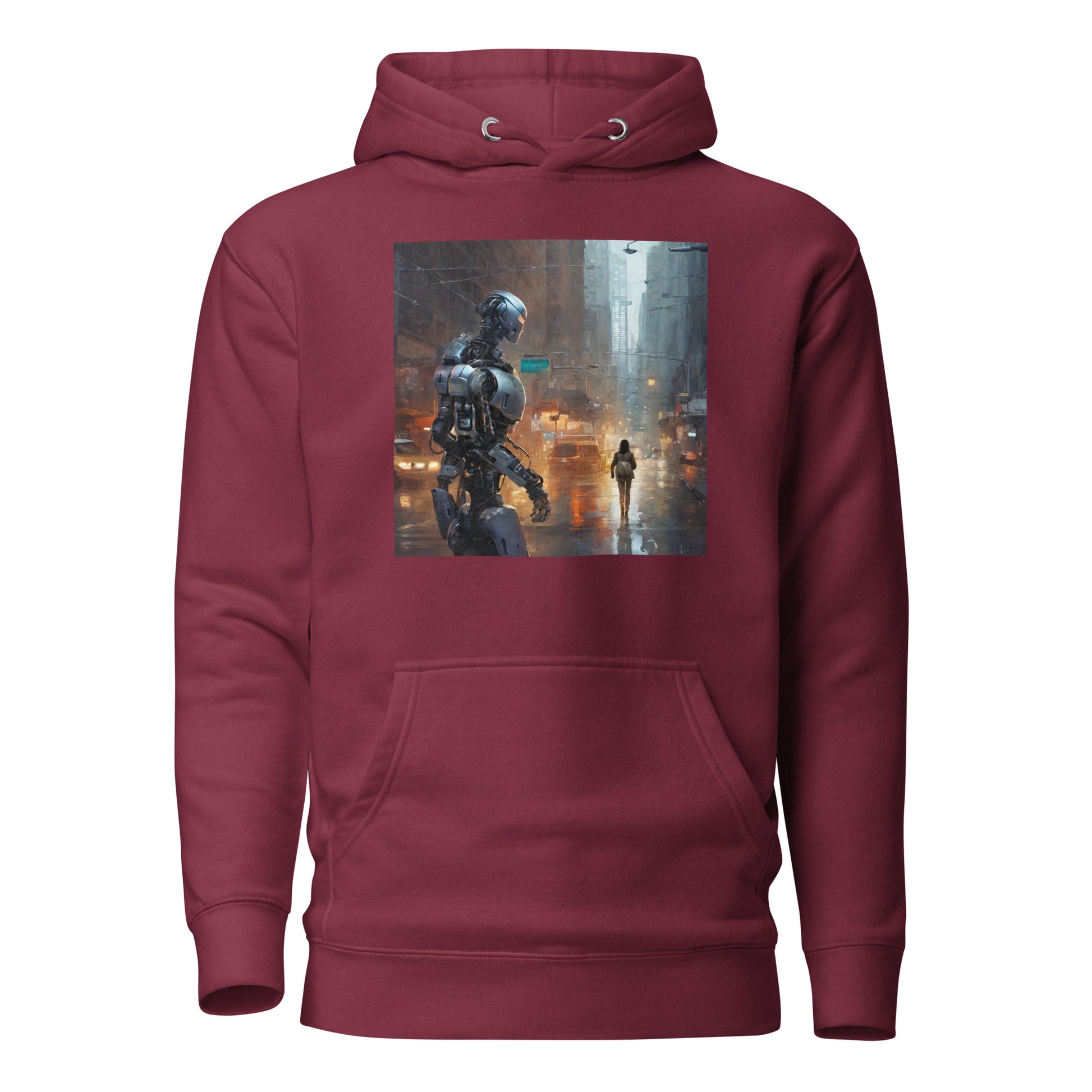 Cyborg in the City Men's Sci-Fi Hoodie Maroon