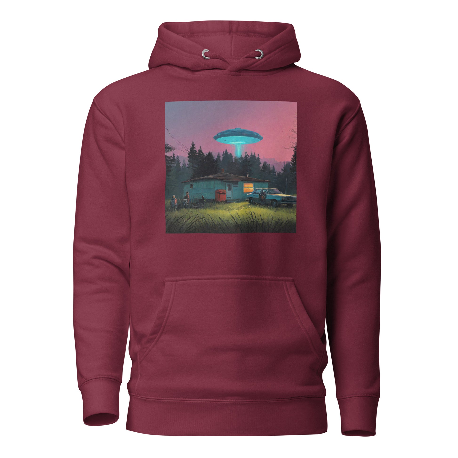 Backwoods Alien Abduction Men's Graphic Hoodie Maroon