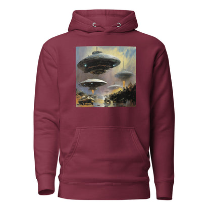 Alien Invasion Men's Graphic Pullover Sweatshirt Hoodie Maroon