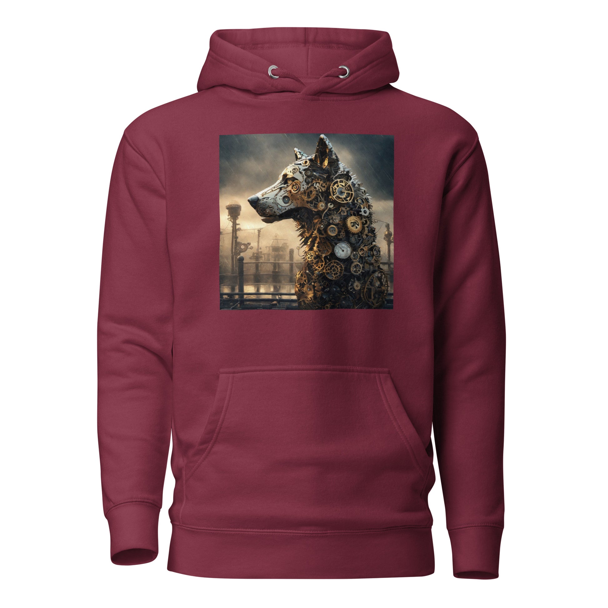 Clockwork Canine Men's Steampunk Hoodie Maroon