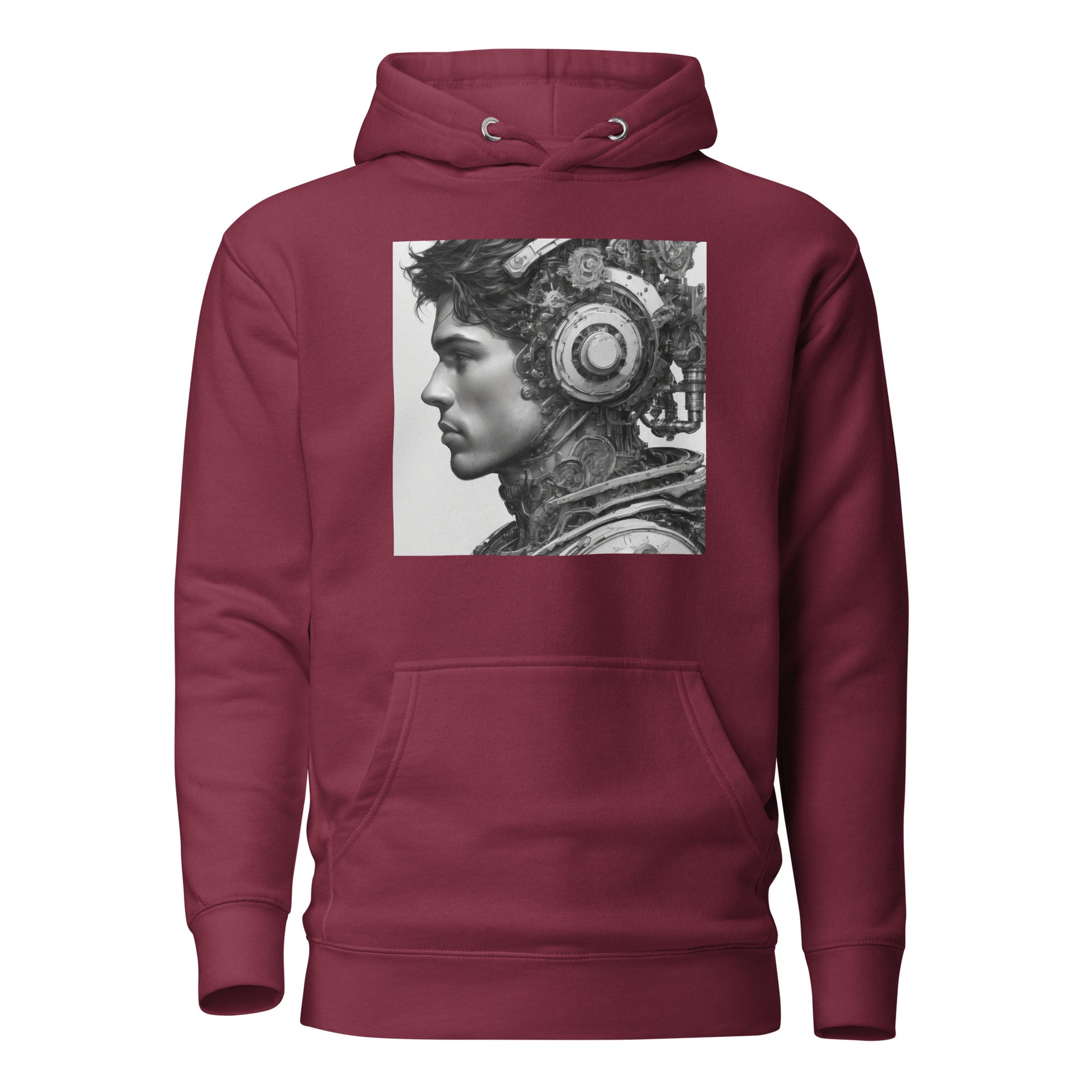 Bio-Mechanical Man Men's Sci-Fi Hoodie Maroon