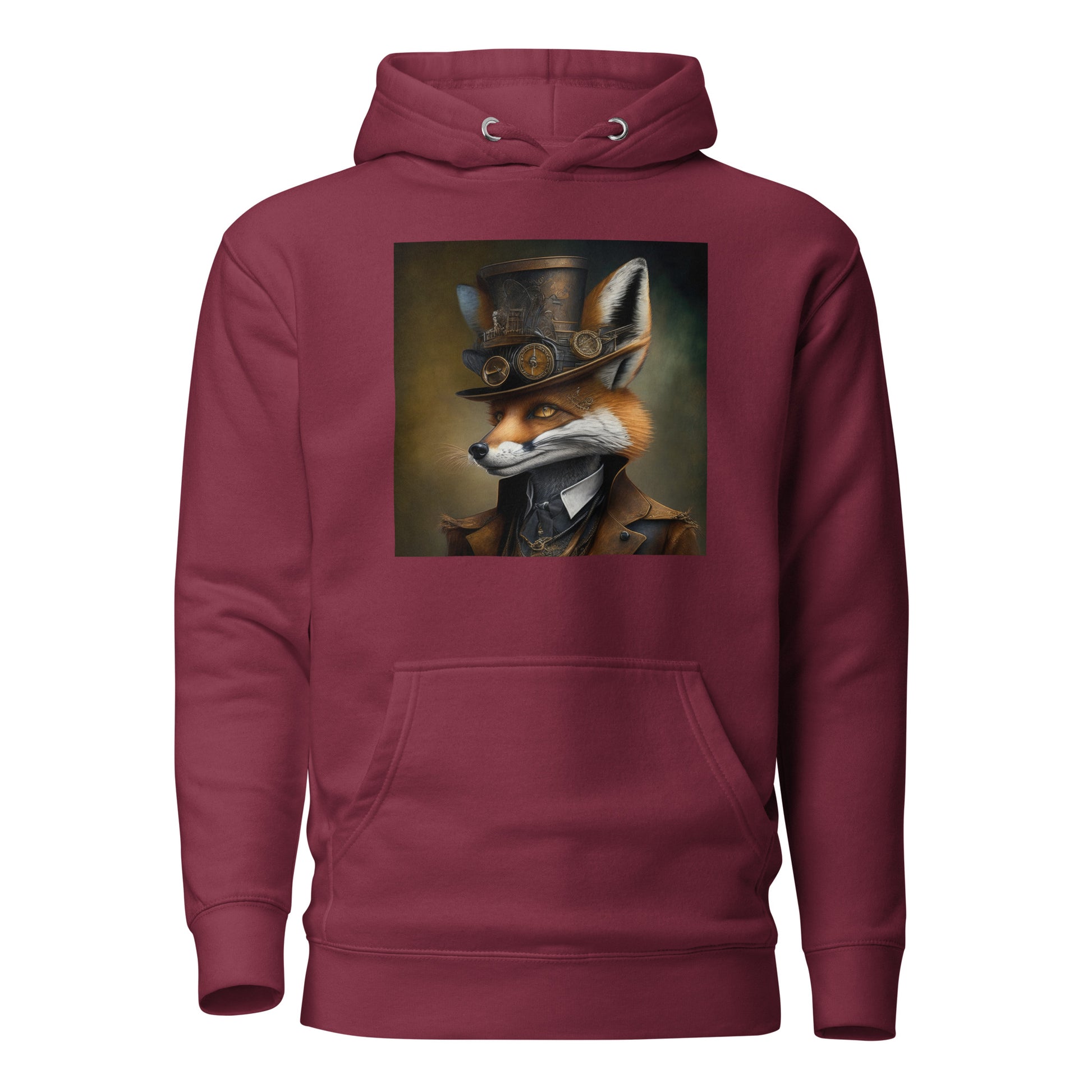 Gears & Genius Steampunk Fox Men's Hoodie Maroon