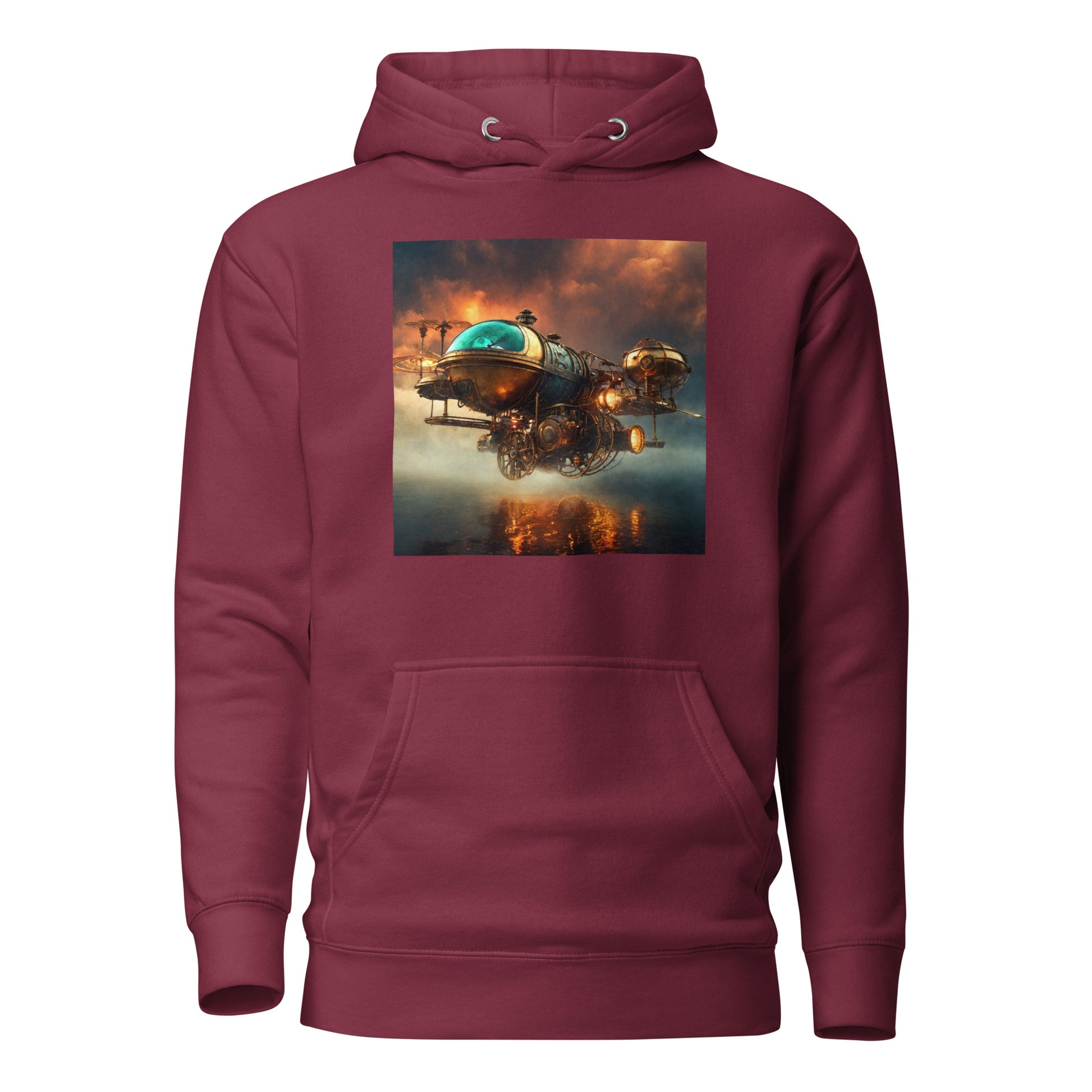 Majestic Sunset Airship Men's Steampunk Hoodie Maroon