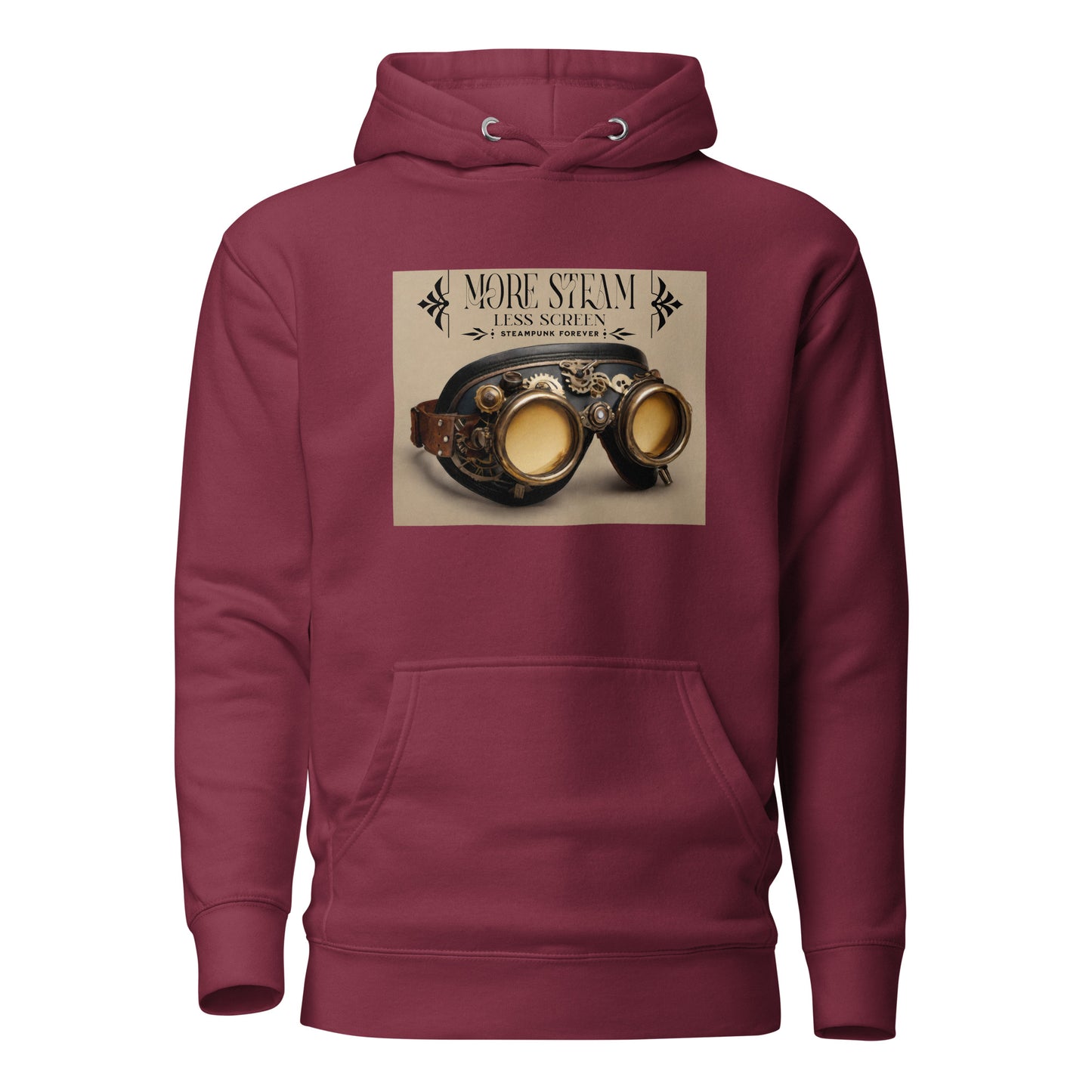 More Steam Less Screen Men's Steampunk Hoodie Maroon