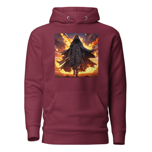 Fiery Faceless Warrior Men's Graphic Anime Hoodie Maroon