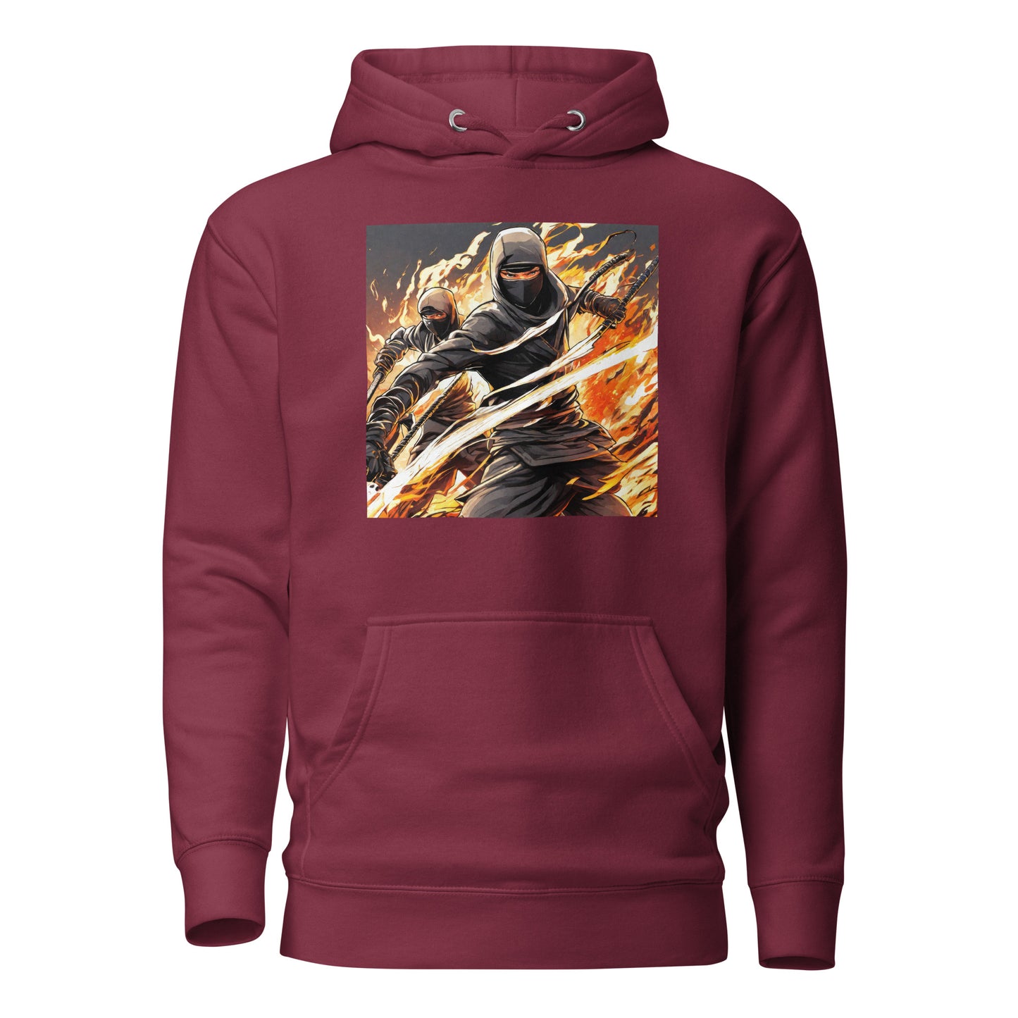 Flame-Wielding Assassin Men's Anime Hoodie Maroon