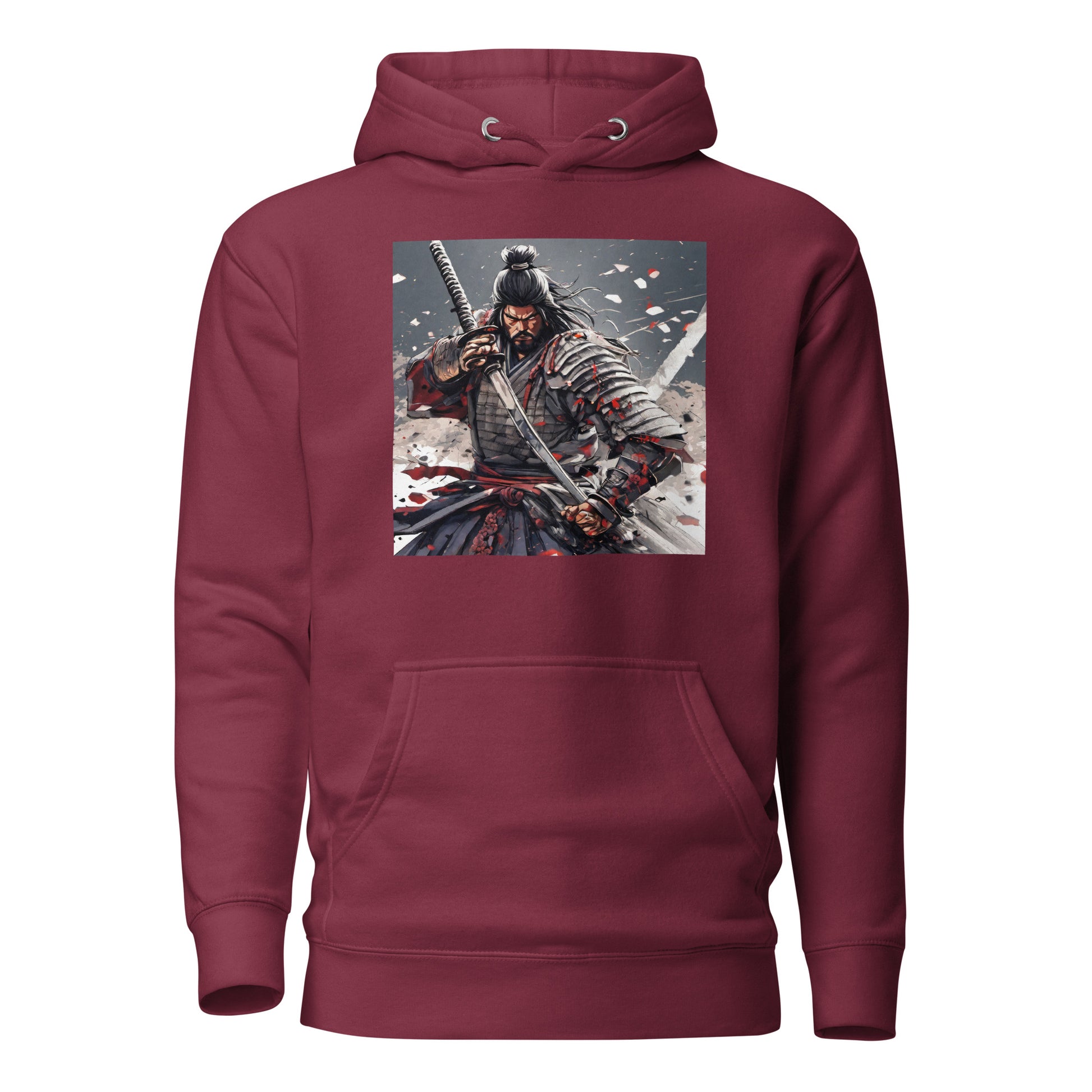 Fierce Samurai Men's Anime Hoodie Maroon