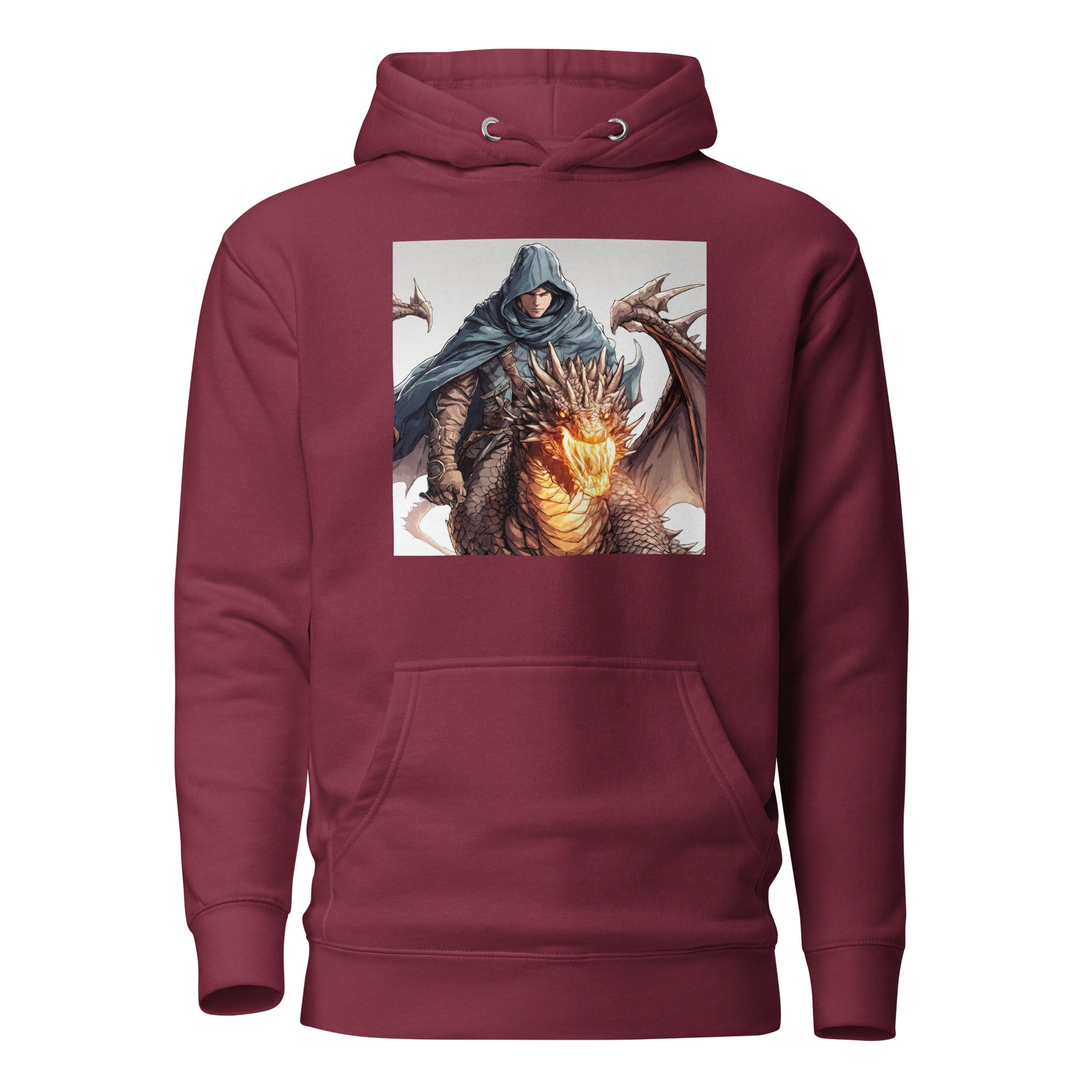 Hooded Knight, Fiery Dragon Men's Anime Hoodie Maroon