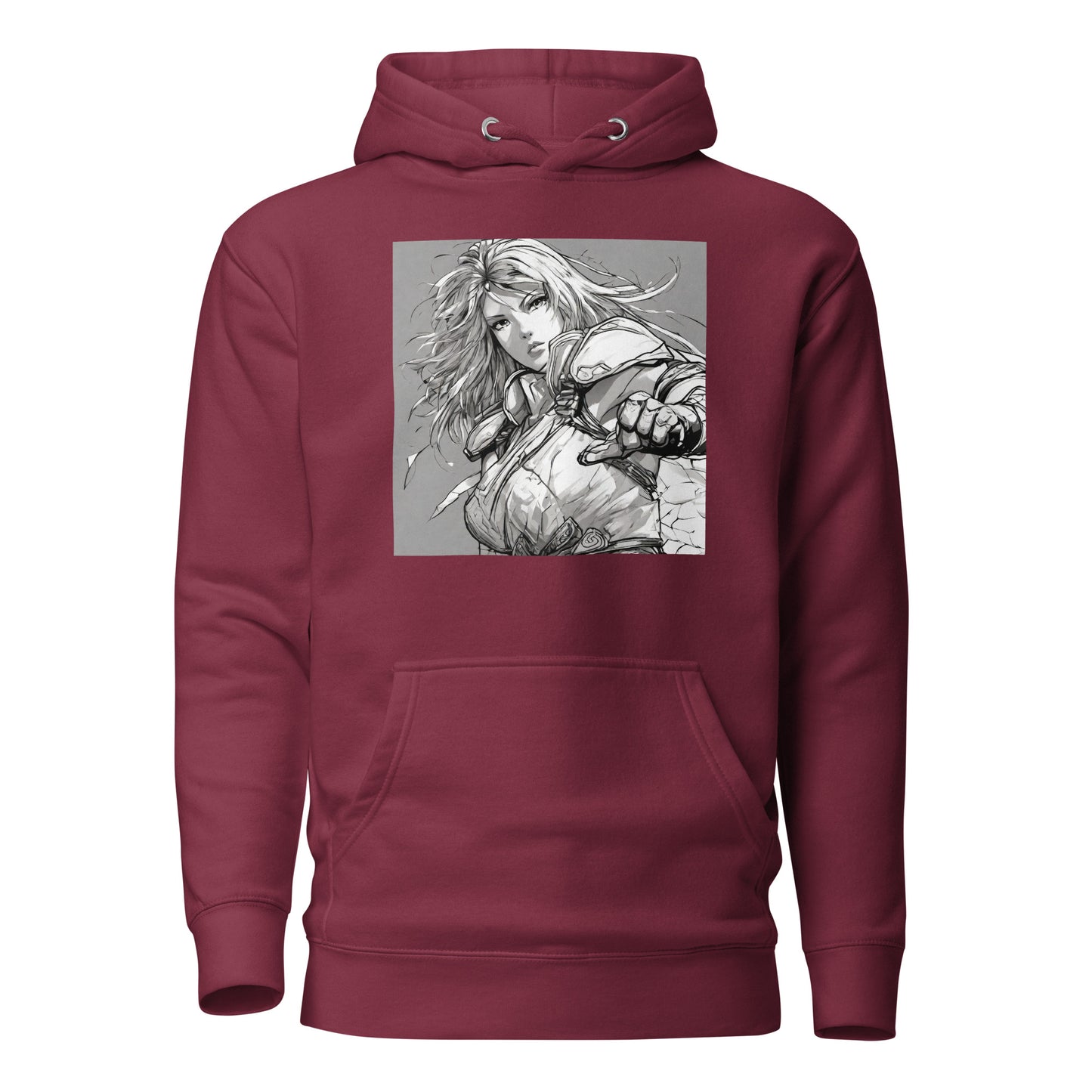 Fearless Swordmaiden Men's Anime Hoodie Maroon