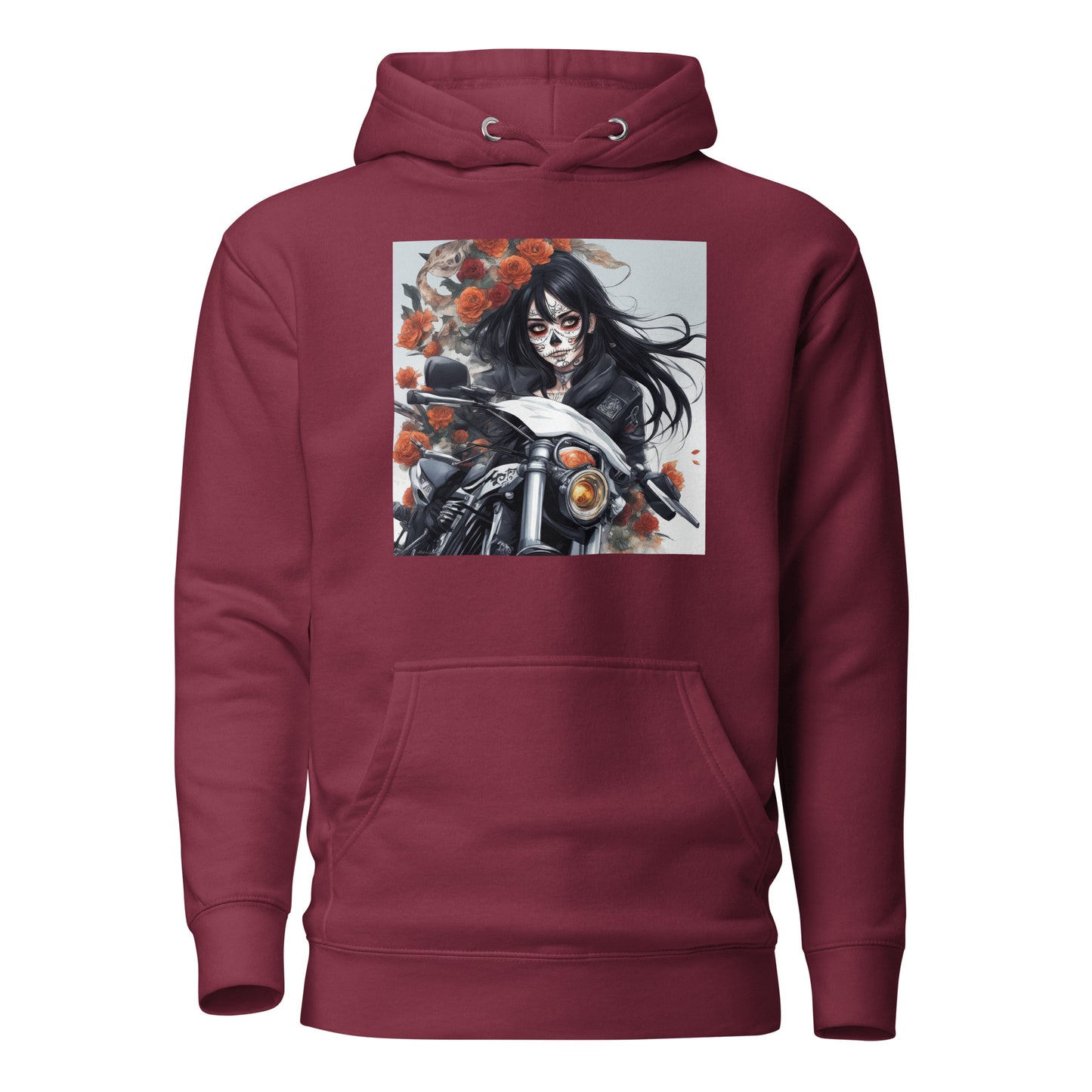 Day of the Dead Biker Close Up Men's Anime Hoodie Maroon