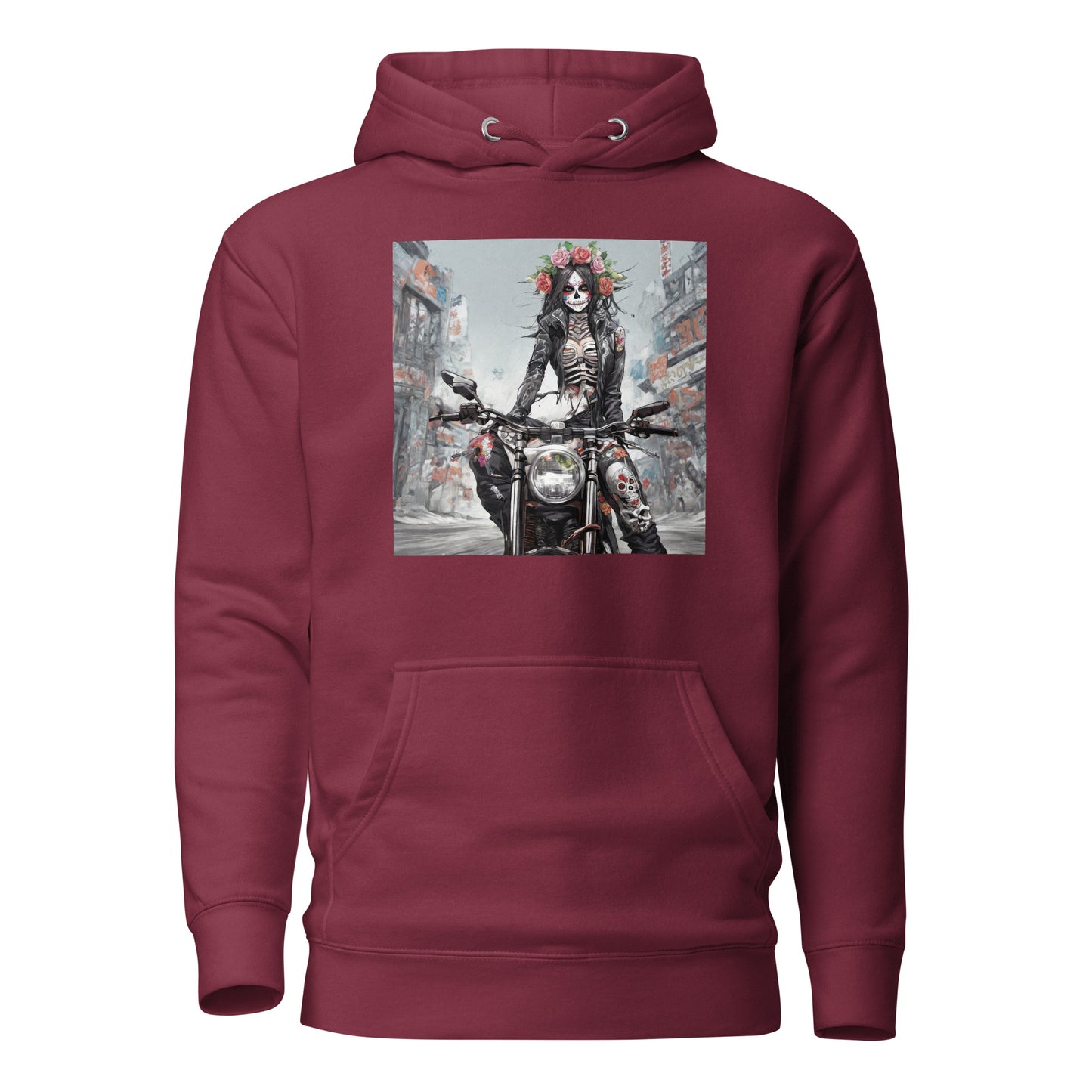 Day of the Dead Biker Men's Anime Hoodie Maroon