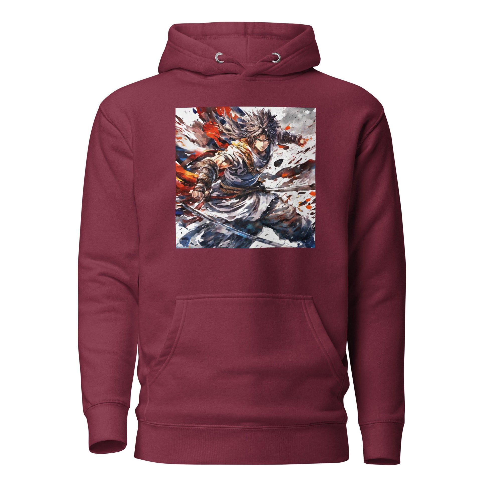 Mid Battle Action Men's Anime Hoodie Maroon