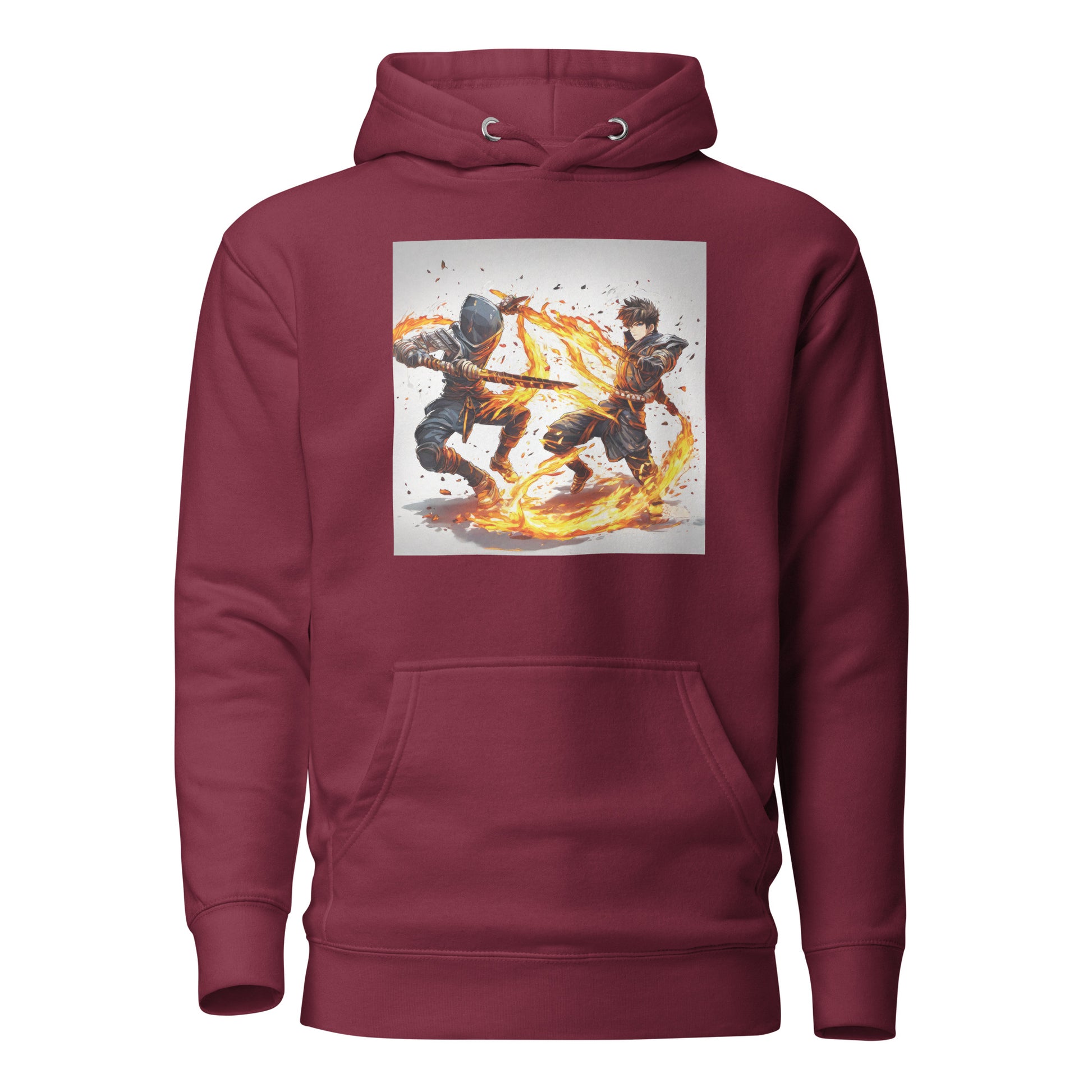 Fire-Dancing Duel Men's Anime Hoodie Maroon