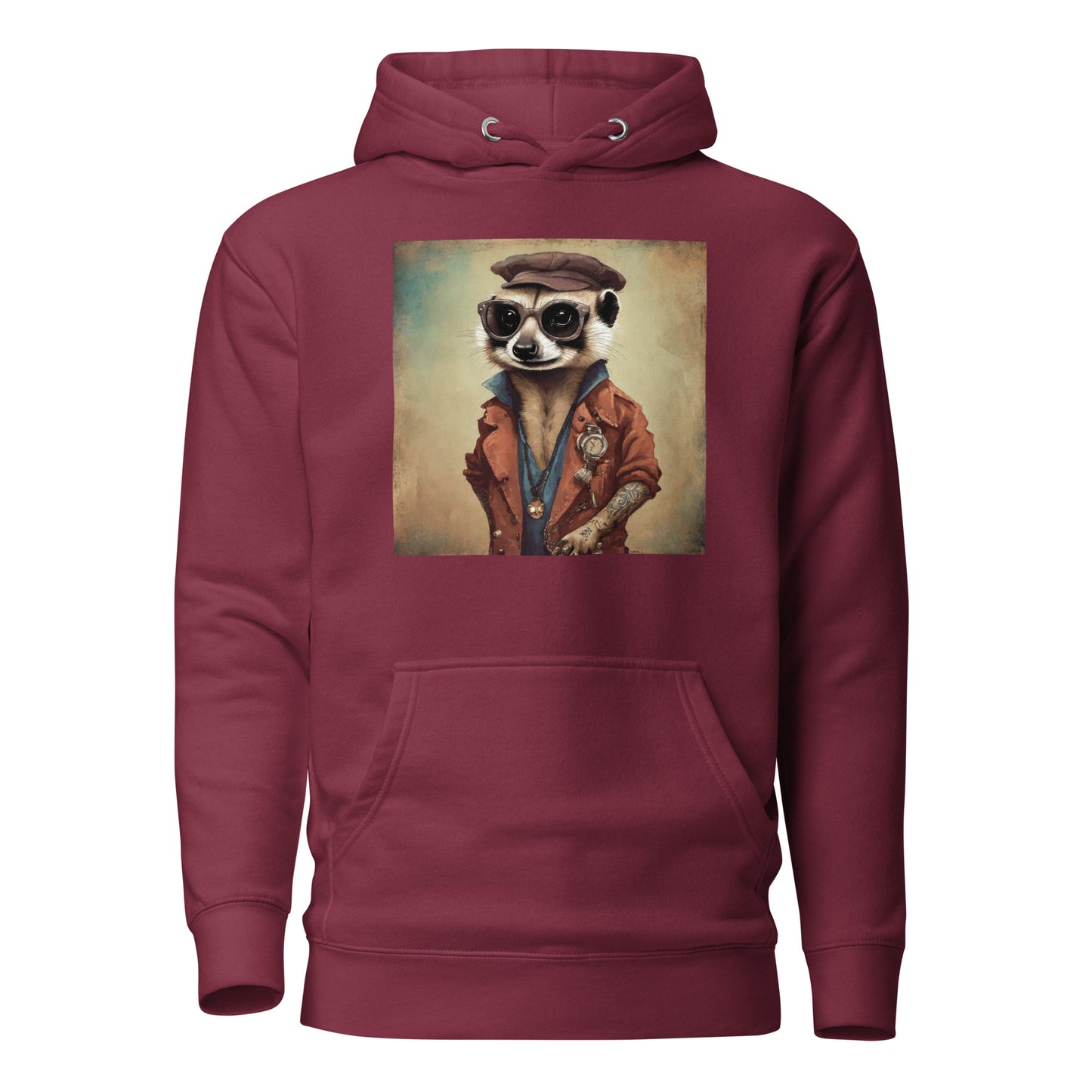 Hipster Ferret with Tattoos Men's Funny Hoodie Maroon