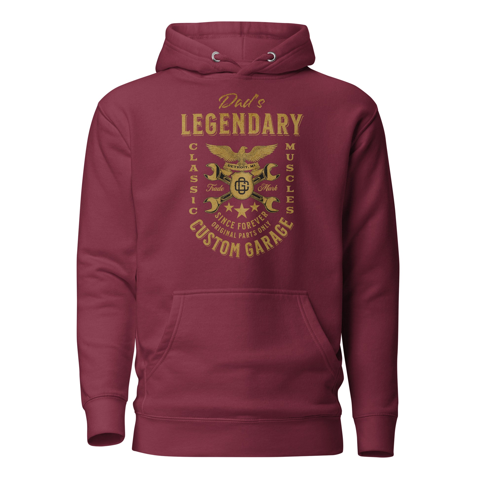 Dad's Legendary Custom Garage Hoodie Gift for Dad Maroon