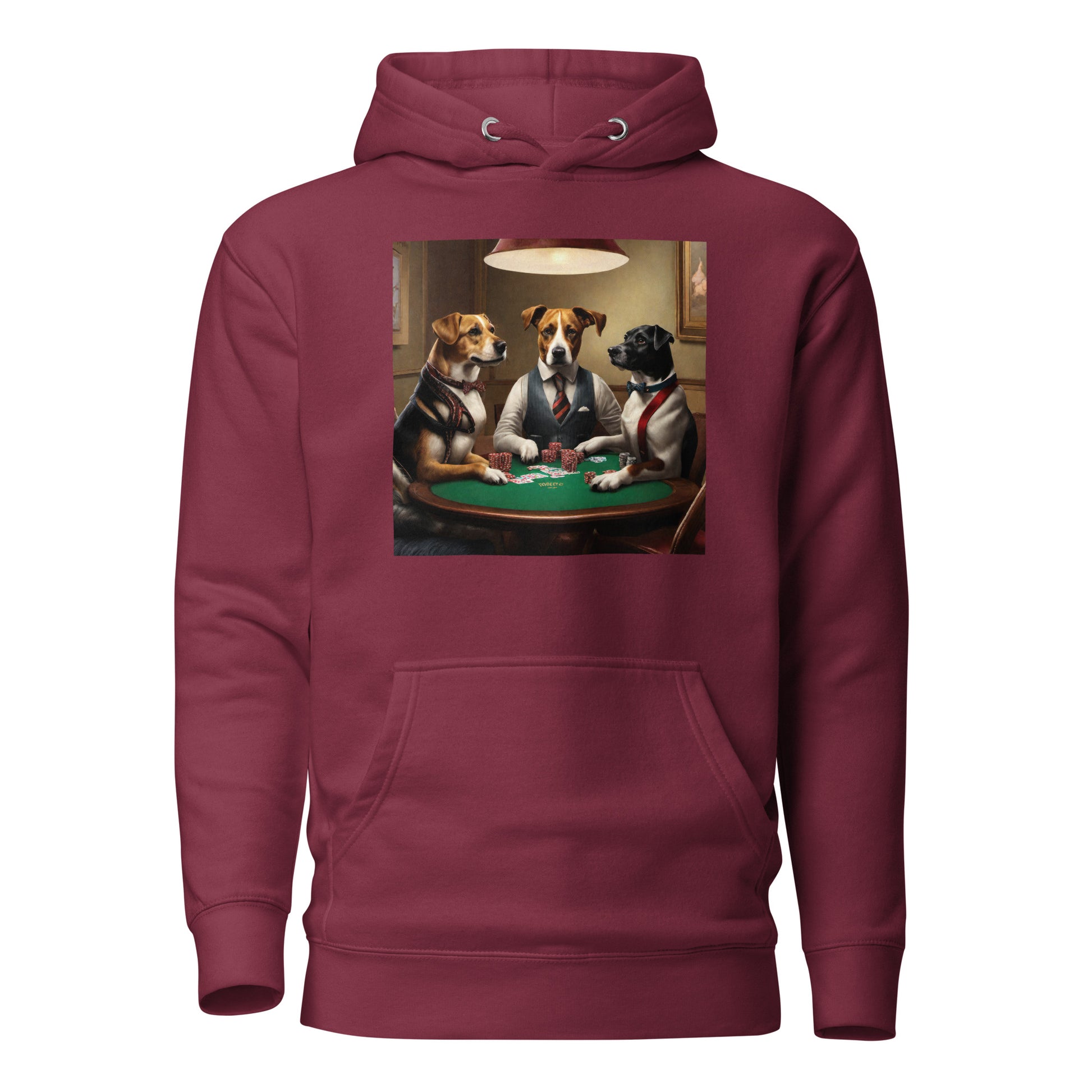 Poker Playing Pooches Men's Funny Hoodie Maroon